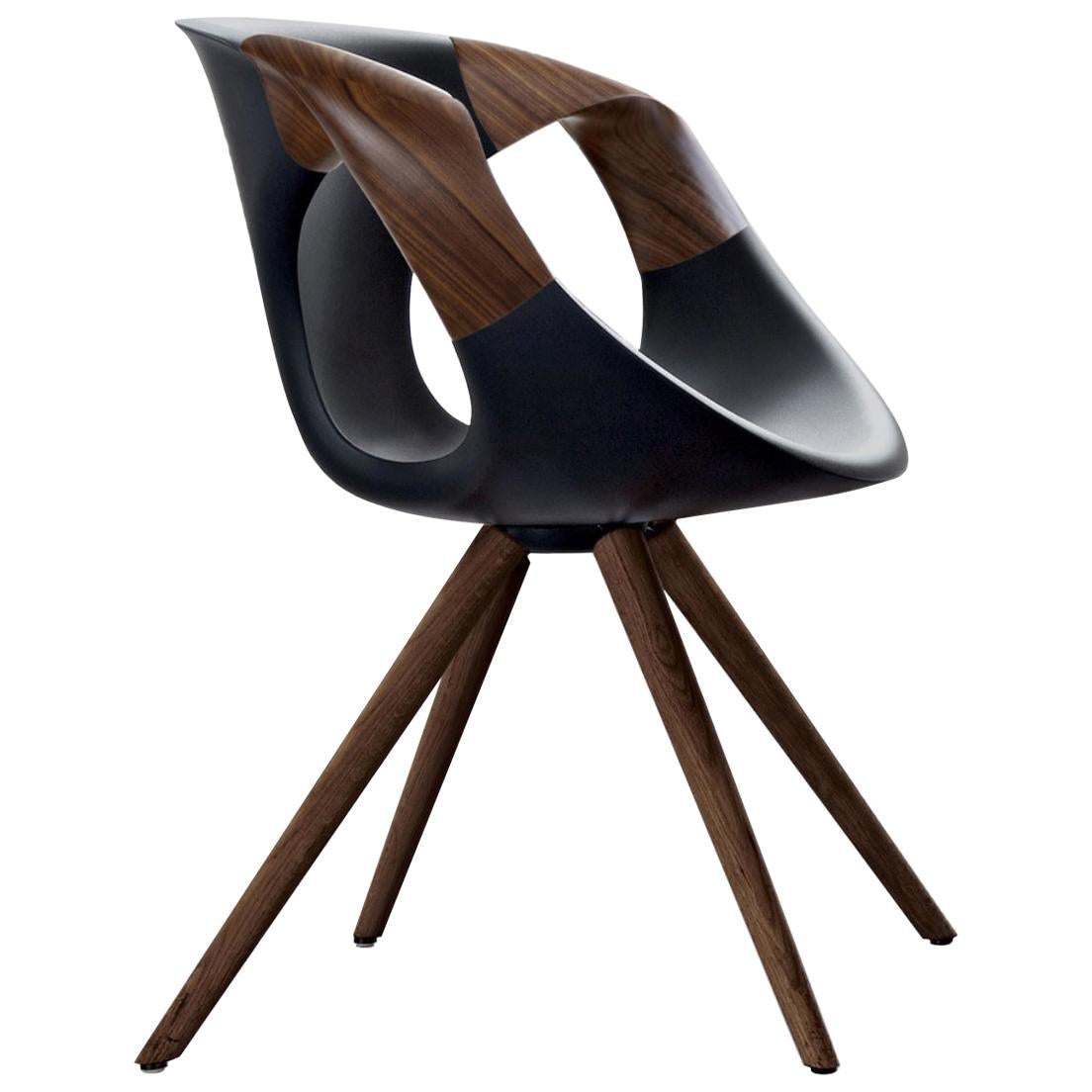 Leather and Walnut Contemporary Designer Dining Room Chairs, Up Chair