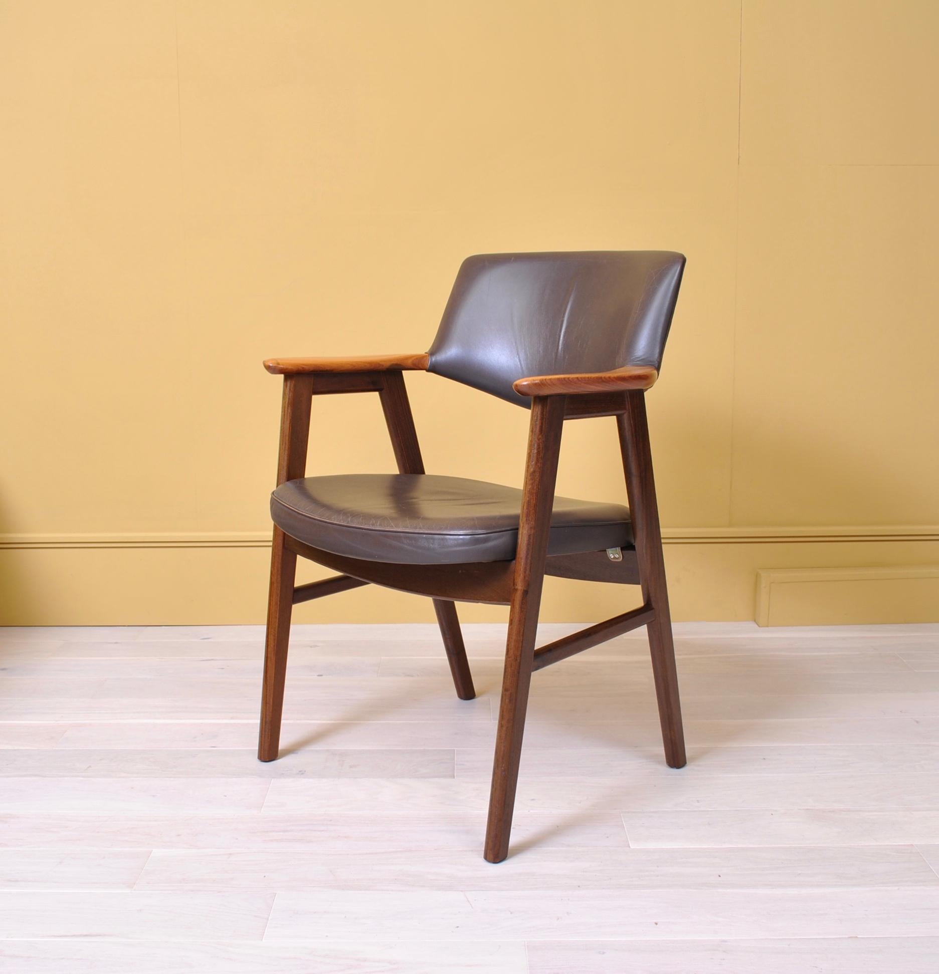 Danish Leather and Walnut Erik Kirkegaard Desk Chair