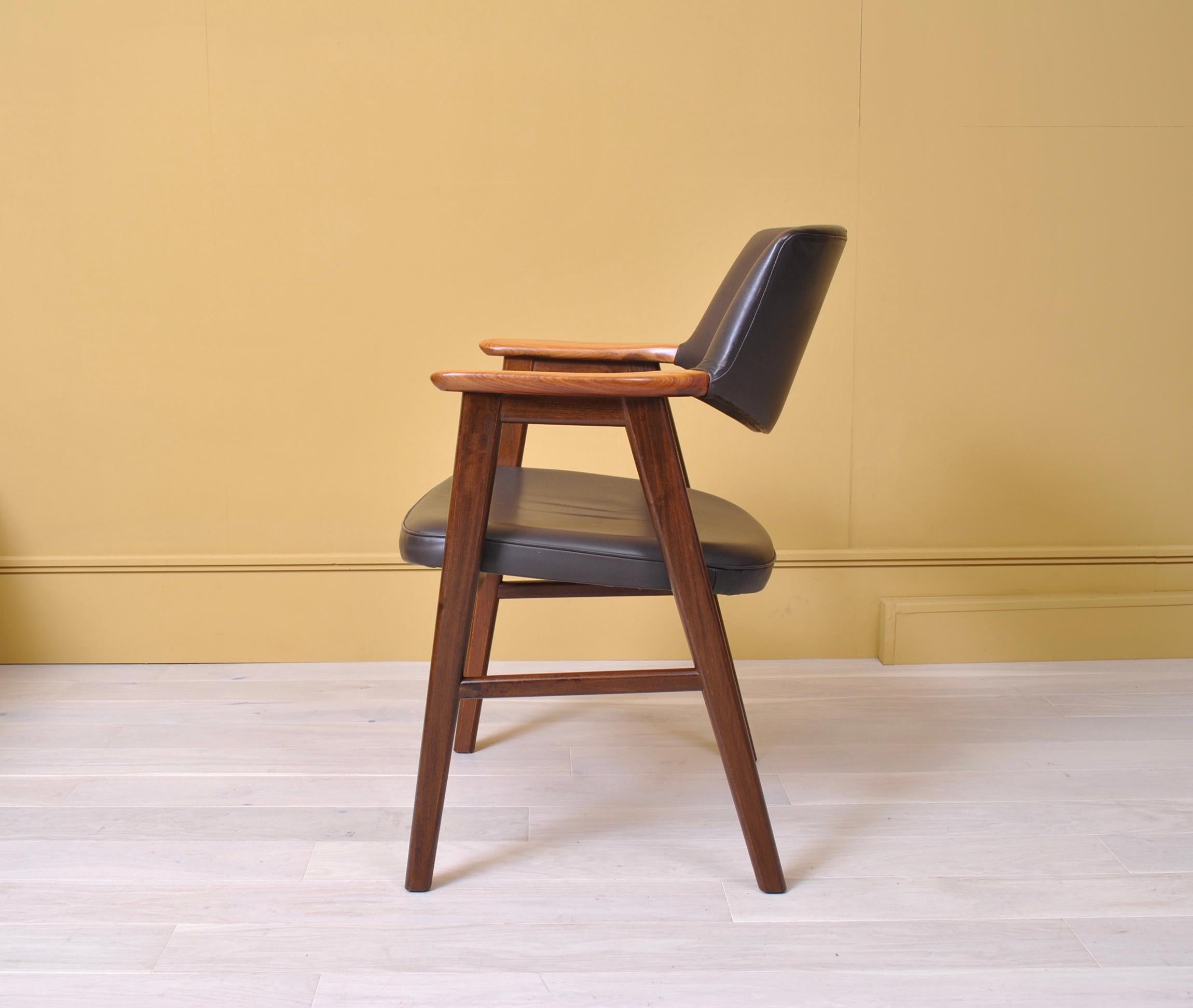 20th Century Leather and Walnut Erik Kirkegaard Desk Chair