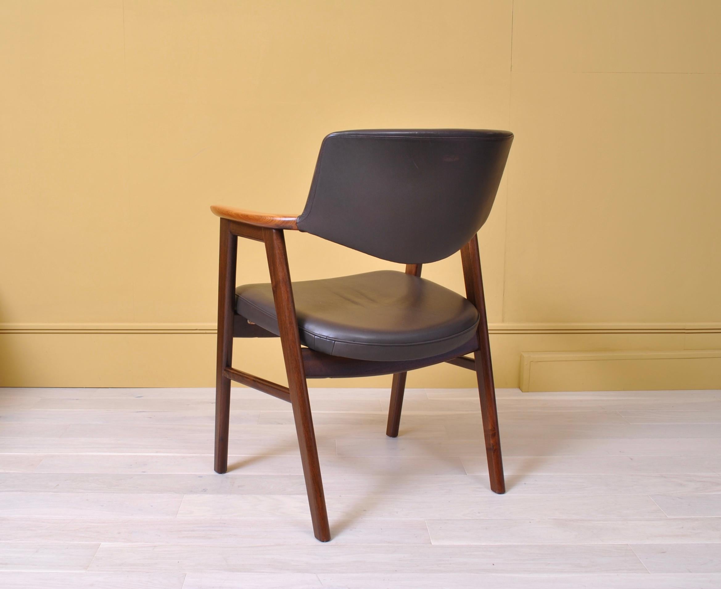 Leather and Walnut Erik Kirkegaard Desk Chair 1