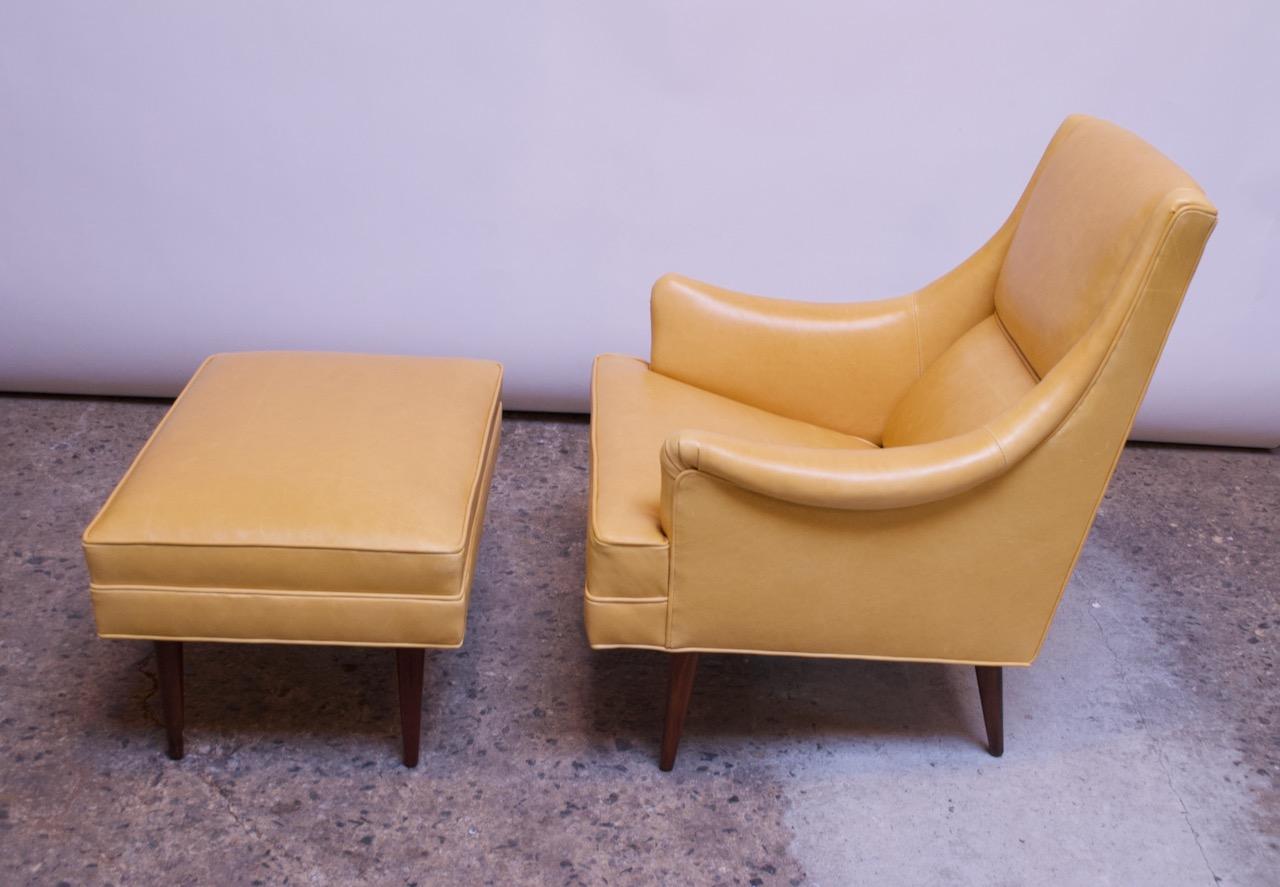 Mid-20th Century Leather and Walnut Milo Baughman for James Inc. Lounge Chair and Ottoman For Sale