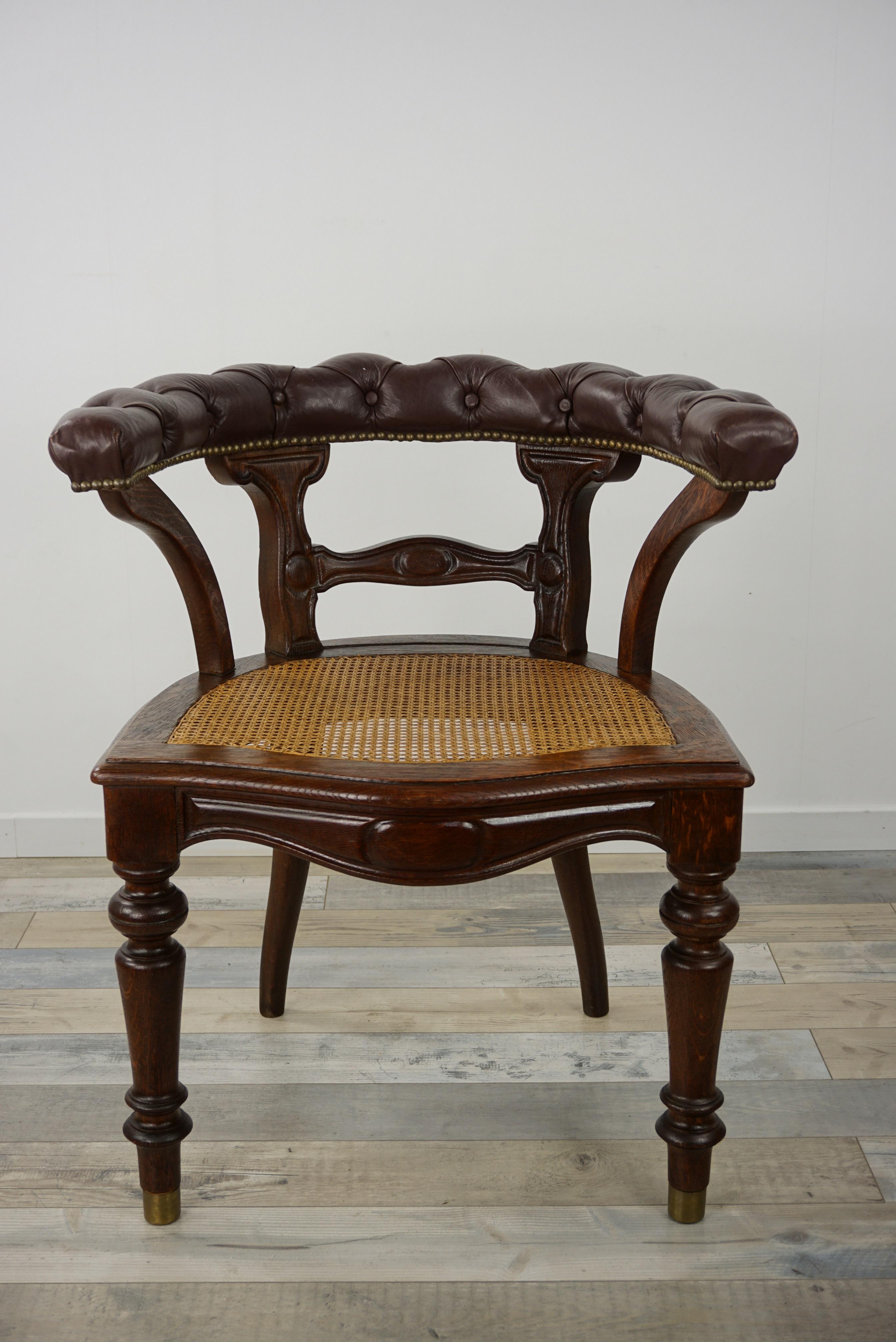 Leather and Wicker Cane 19th Century William IV Design Antique Desk Chair 8