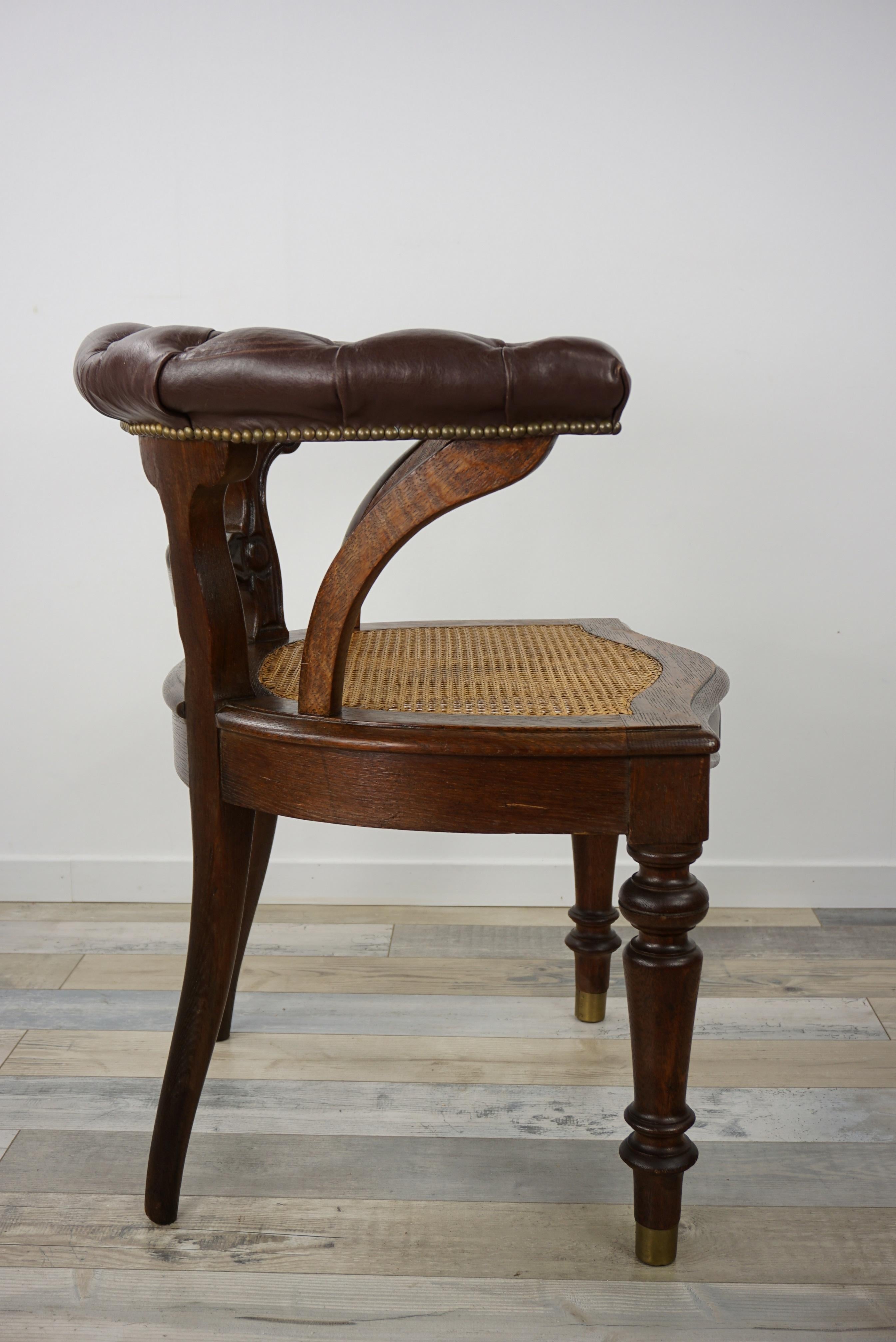 Leather and Wicker Cane 19th Century William IV Design Antique Desk Chair 12
