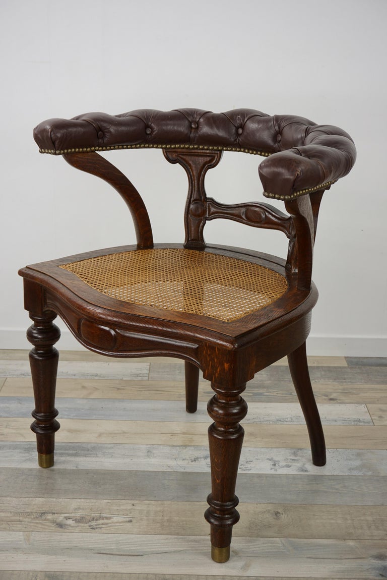 Leather and Wicker Cane 19th Century William IV Design Antique Desk