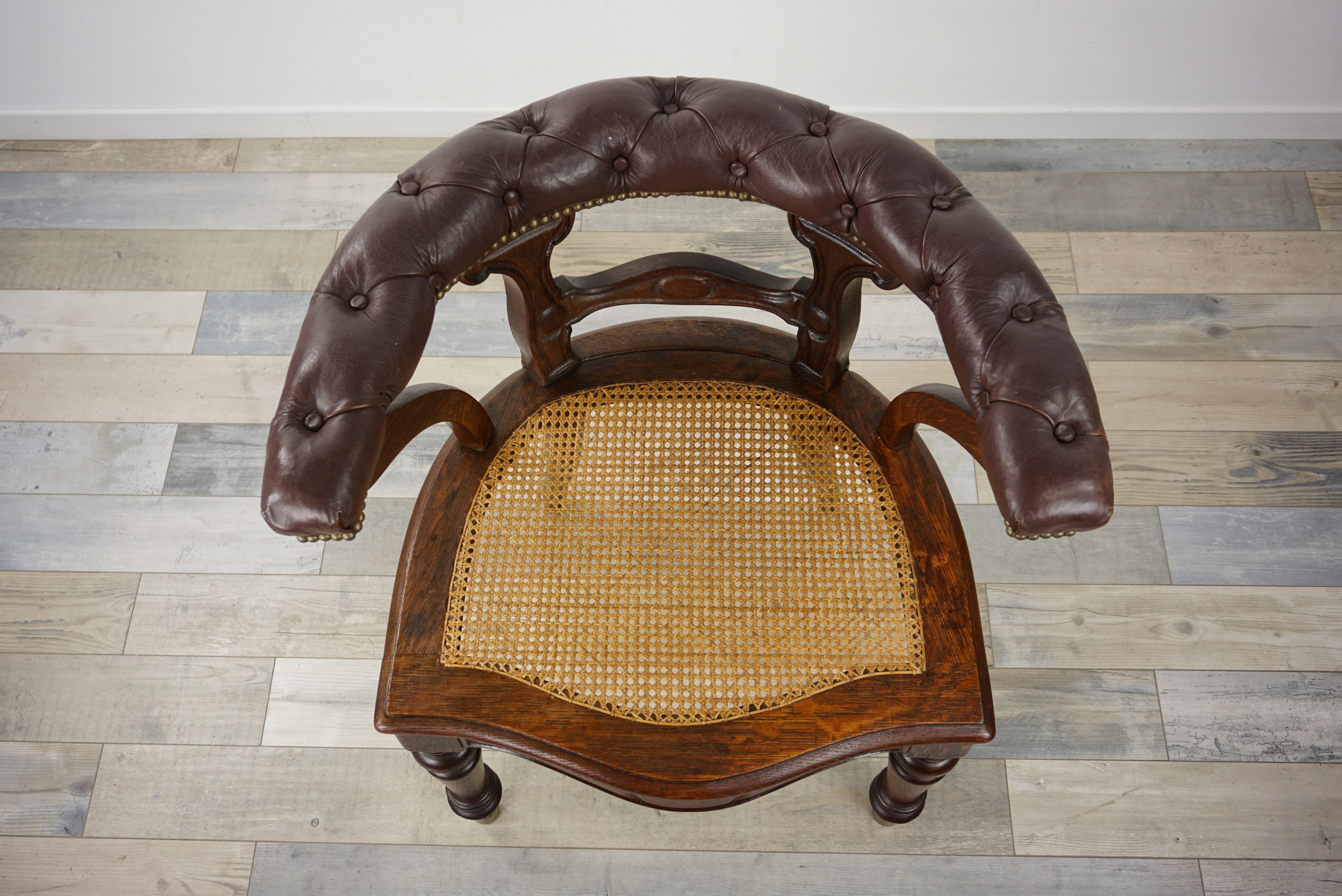 European Leather and Wicker Cane 19th Century William IV Design Antique Desk Chair