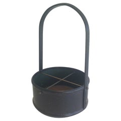 Leather and Wood Bottle Holder, in the Style of Jacques Adnet, French, 1950s