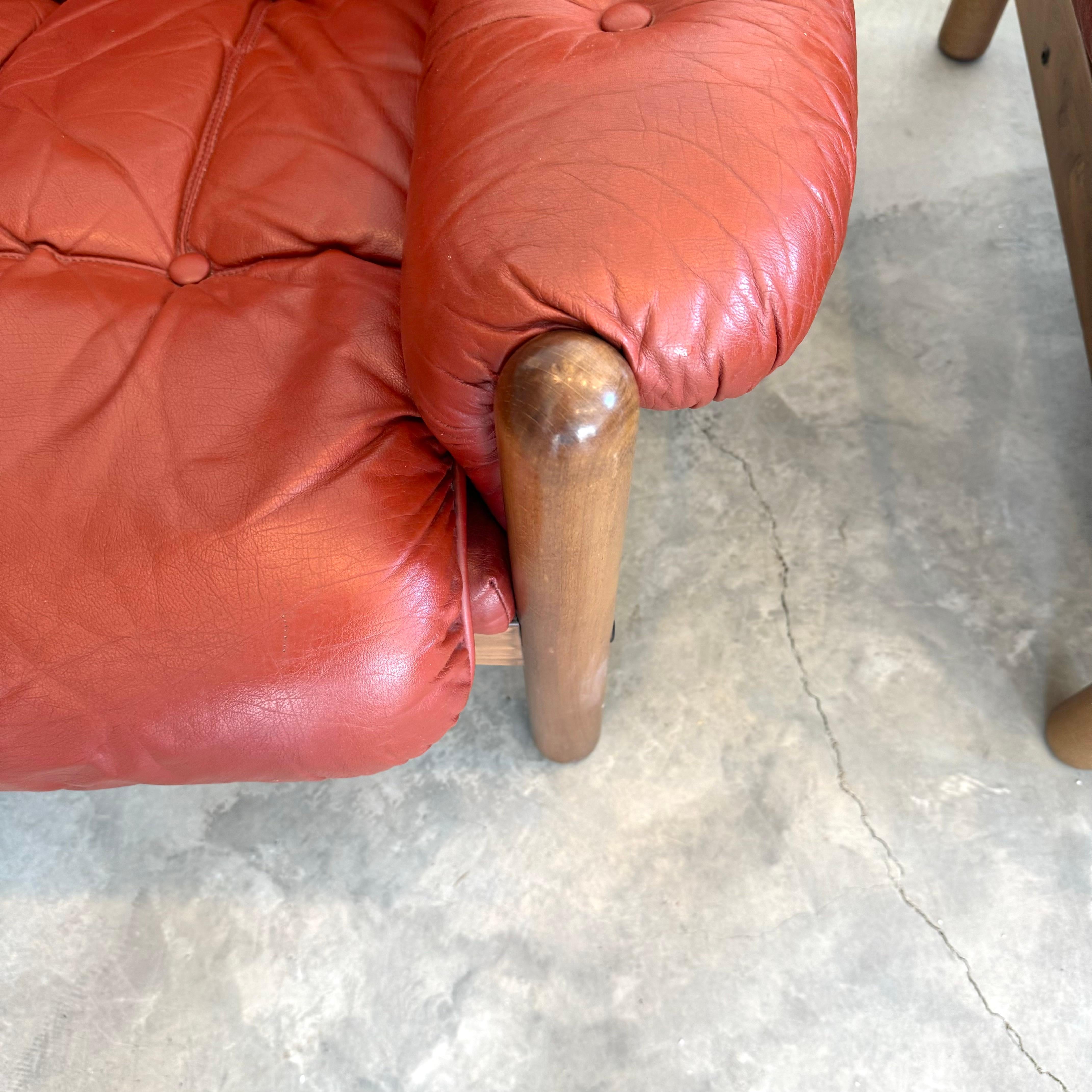 Leather and Wood Club Chairs, Sweden 1970s 4
