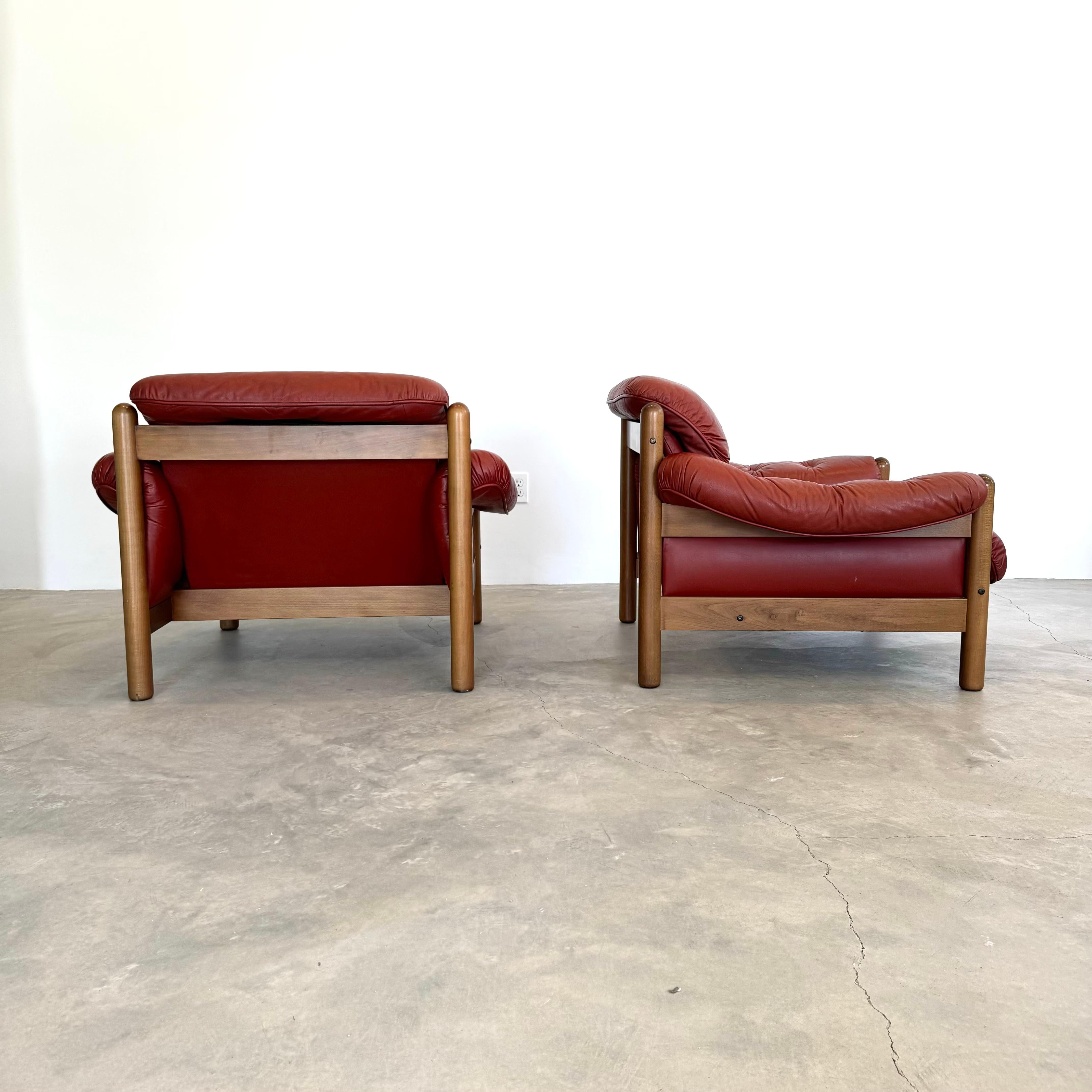 Late 20th Century  Leather and Wood Club Chairs, Sweden 1970s