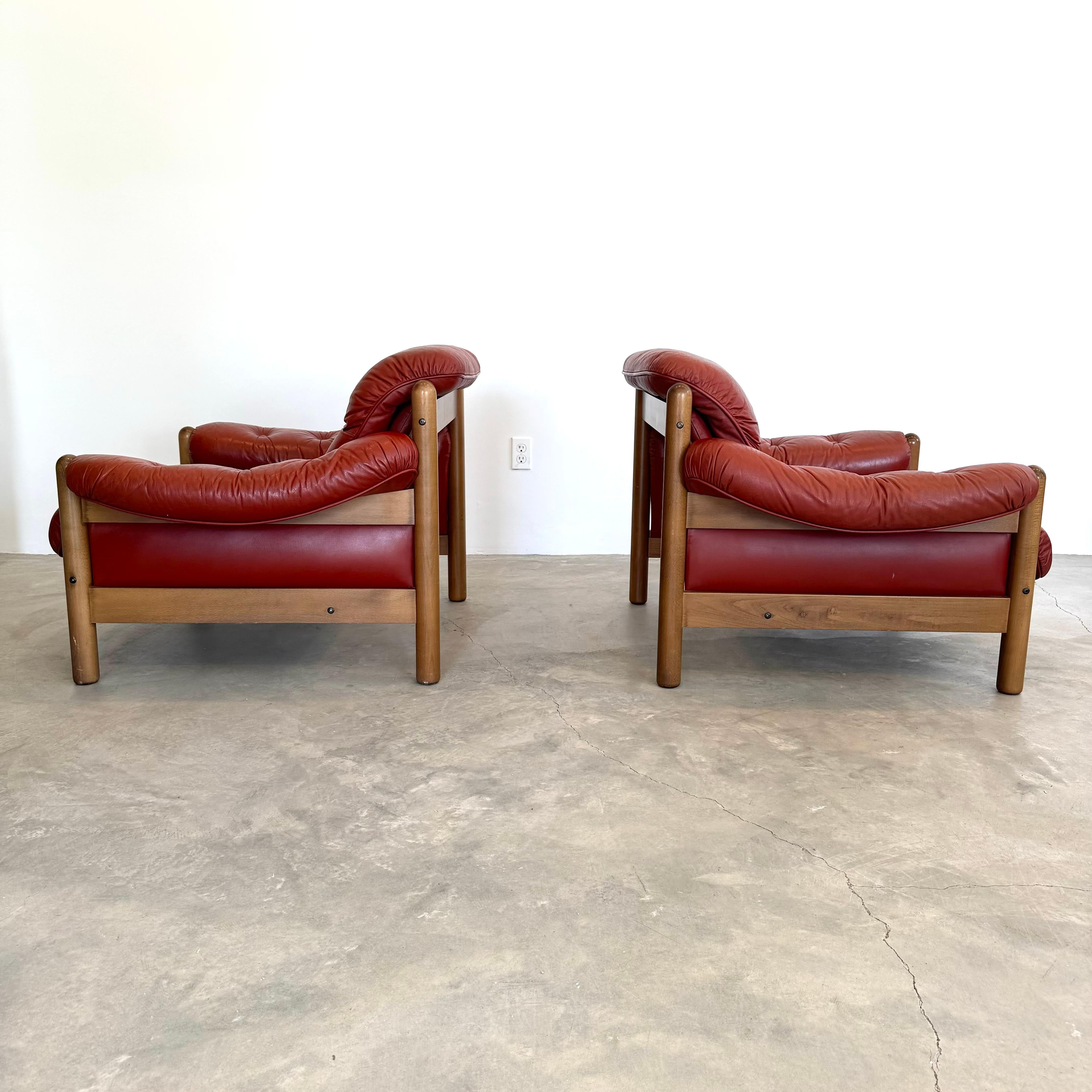 Leather and Wood Club Chairs, Sweden 1970s 1