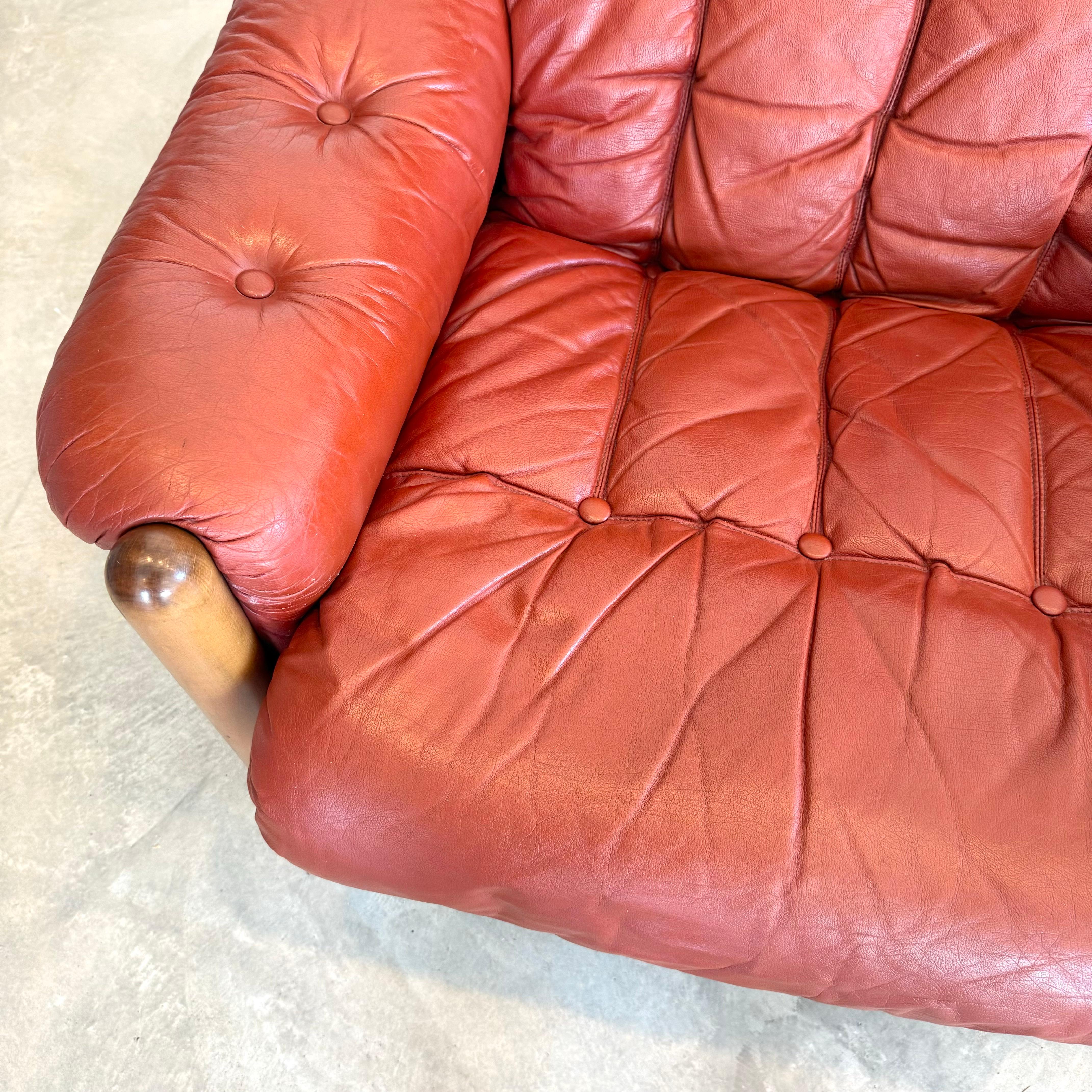 Leather and Wood Club Chairs, Sweden 1970s 3