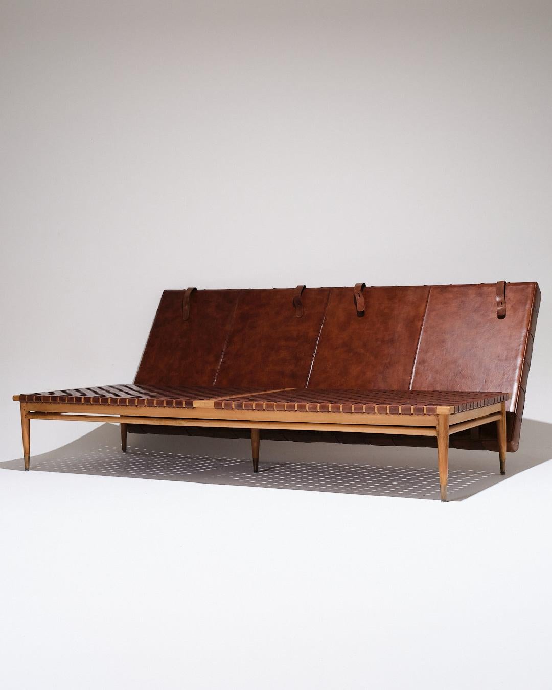 Lit de jour en cuir et Wood, Olivier De Schrijver, 1970 en vente 2