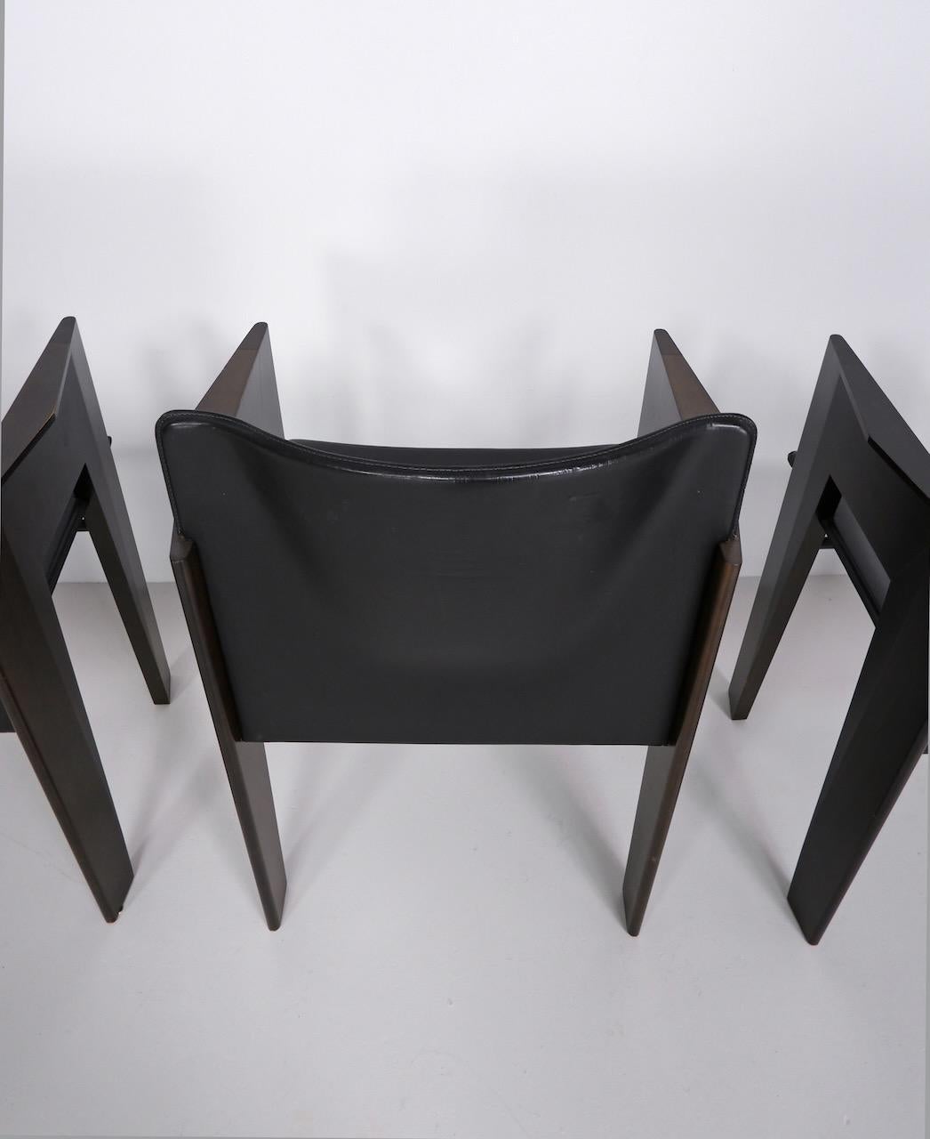 Leather and Wood Dining Chair by Arnold Merckx for Arco, circa 1980 For Sale 7