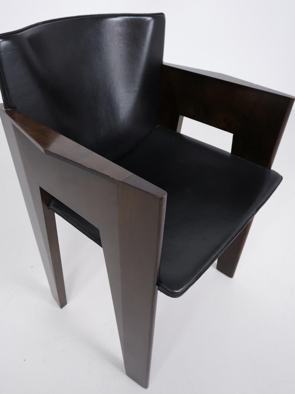 Leather and Wood Dining Chair by Arnold Merckx for Arco, circa 1980 For Sale 9