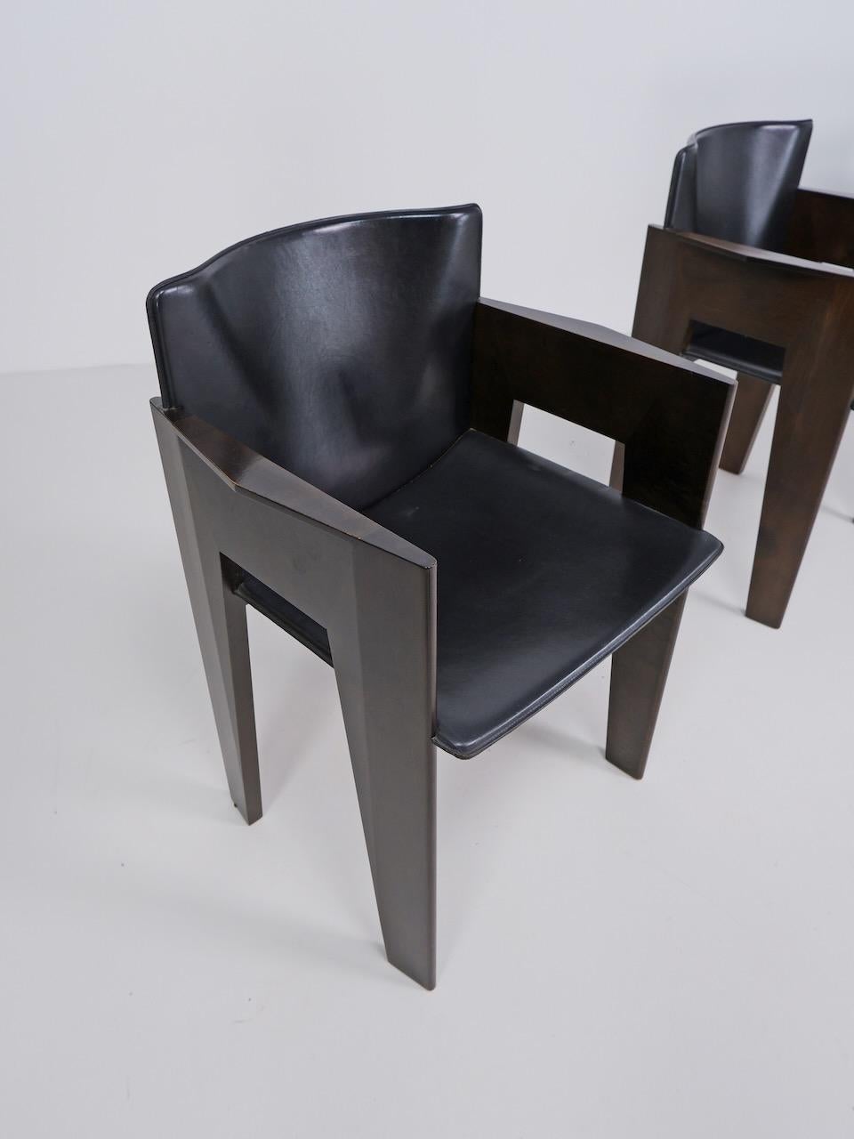 Dutch Leather and Wood Dining Chair by Arnold Merckx for Arco, circa 1980 For Sale