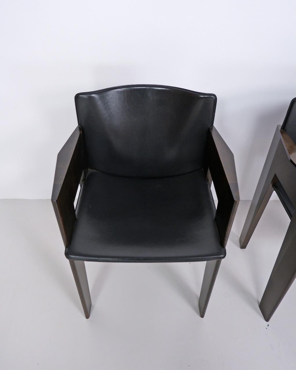 Leather and Wood Dining Chair by Arnold Merckx for Arco, circa 1980 In Good Condition For Sale In Surbiton, GB