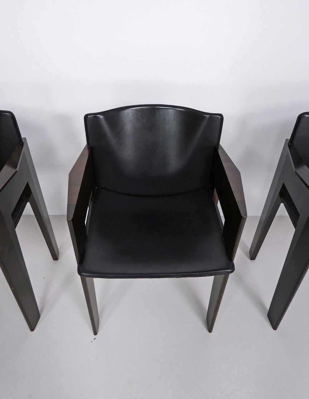 Late 20th Century Leather and Wood Dining Chair by Arnold Merckx for Arco, circa 1980 For Sale