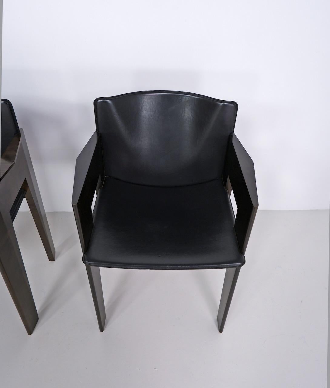 Leather and Wood Dining Chair by Arnold Merckx for Arco, circa 1980 For Sale 1