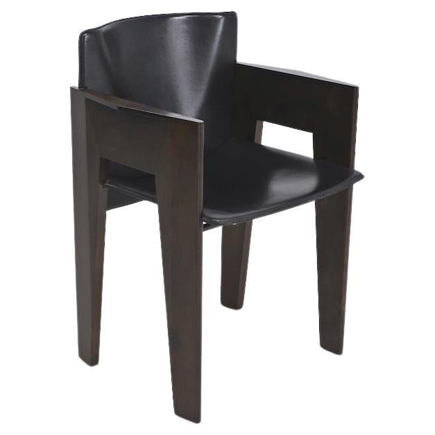 Leather and Wood Dining Chair by Arnold Merckx for Arco, circa 1980 For Sale