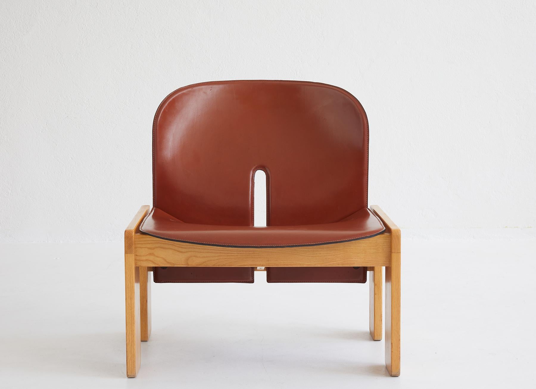 Italian Leather and wood lounge chair 