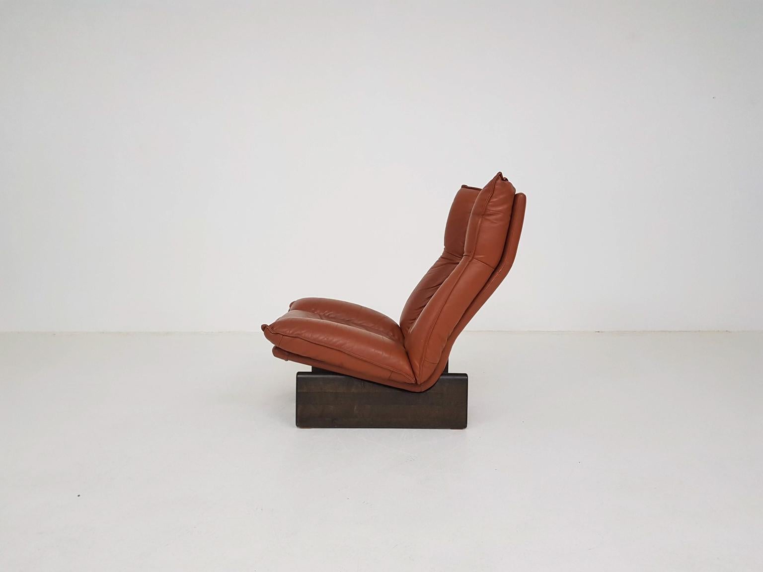 Mid-Century Modern Leather and Wood Lounge Chair by Leolux, Dutch Modern Design, 1970s