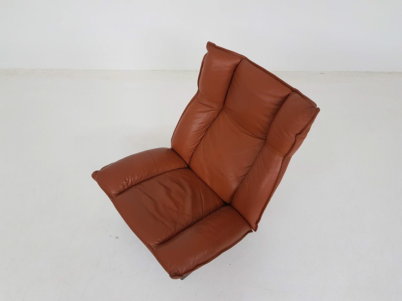 Leather and Wood Lounge Chair by Leolux, Dutch Modern Design, 1970s 2