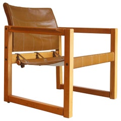 Vintage Leather and Wood Lounge Chair