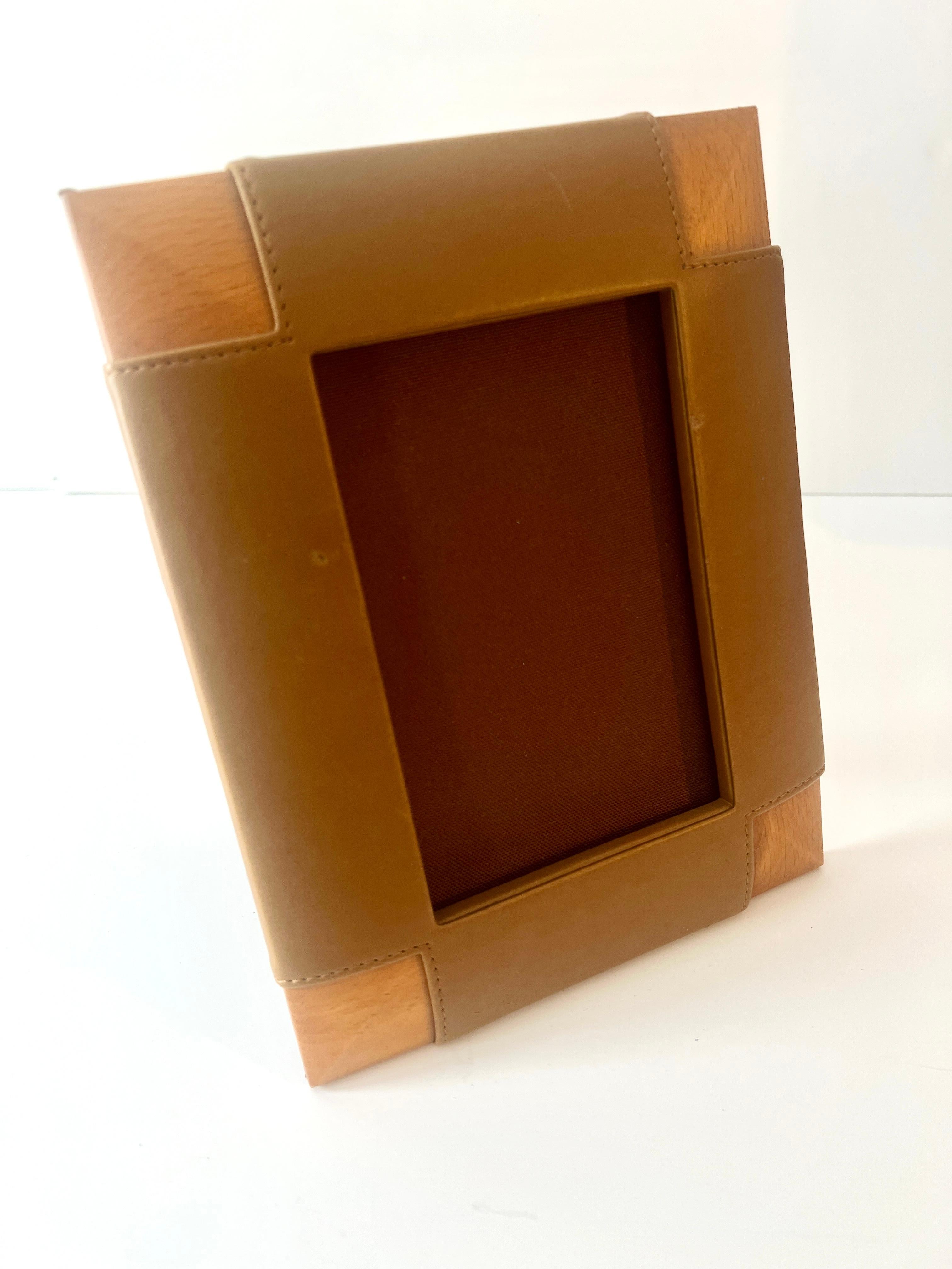 Leather and Wood Picture Frame in the Style of Ralph Lauren For Sale 1