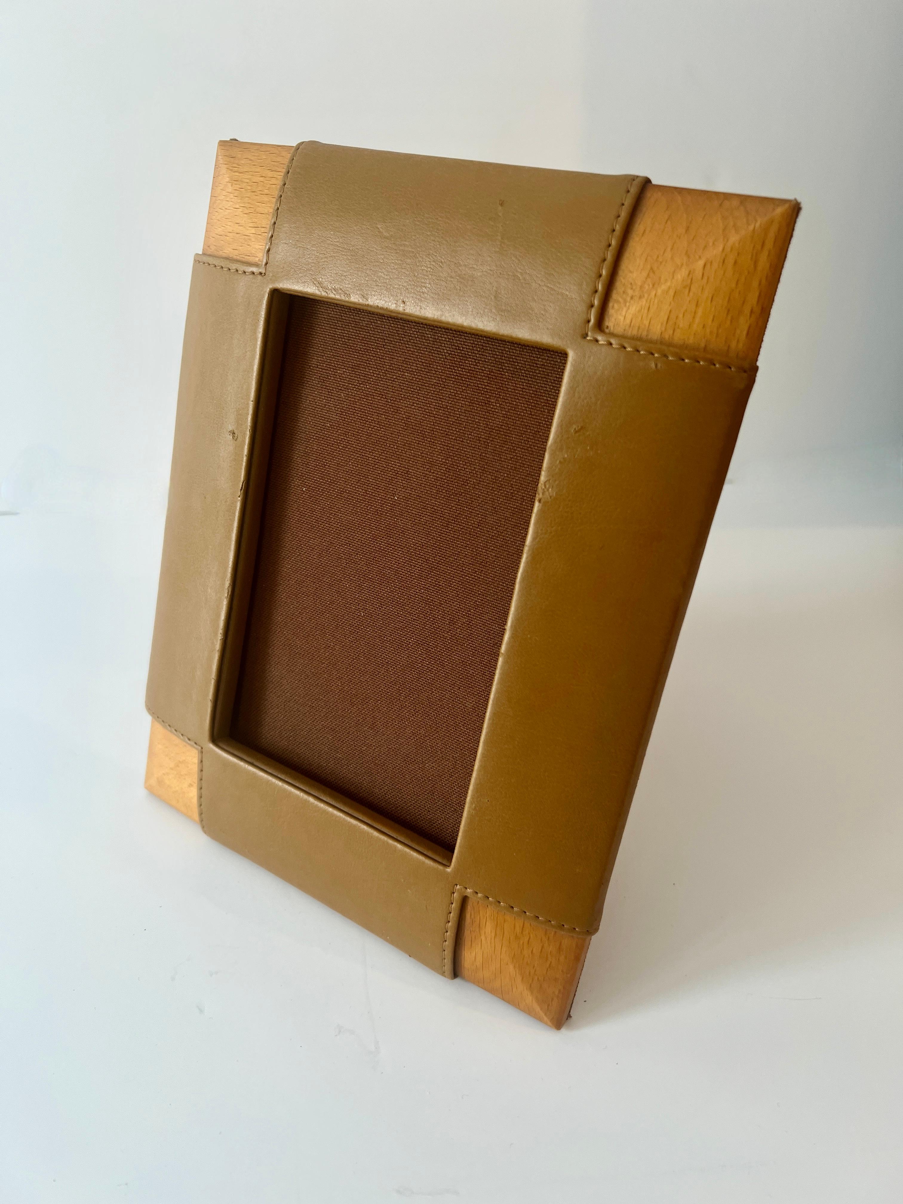 Leather and Wood Picture Frame in the Style of Ralph Lauren For Sale 3