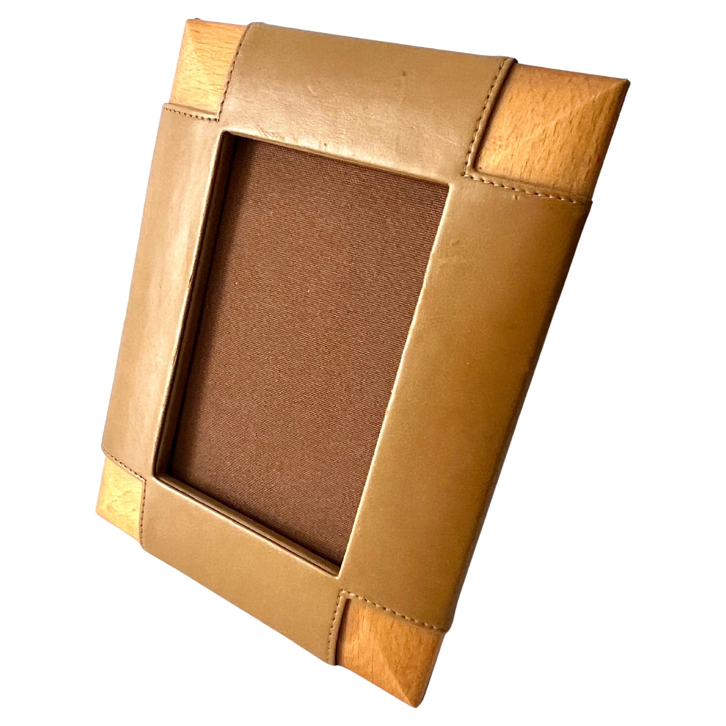 Leather and Wood Picture Frame in the Style of Ralph Lauren
