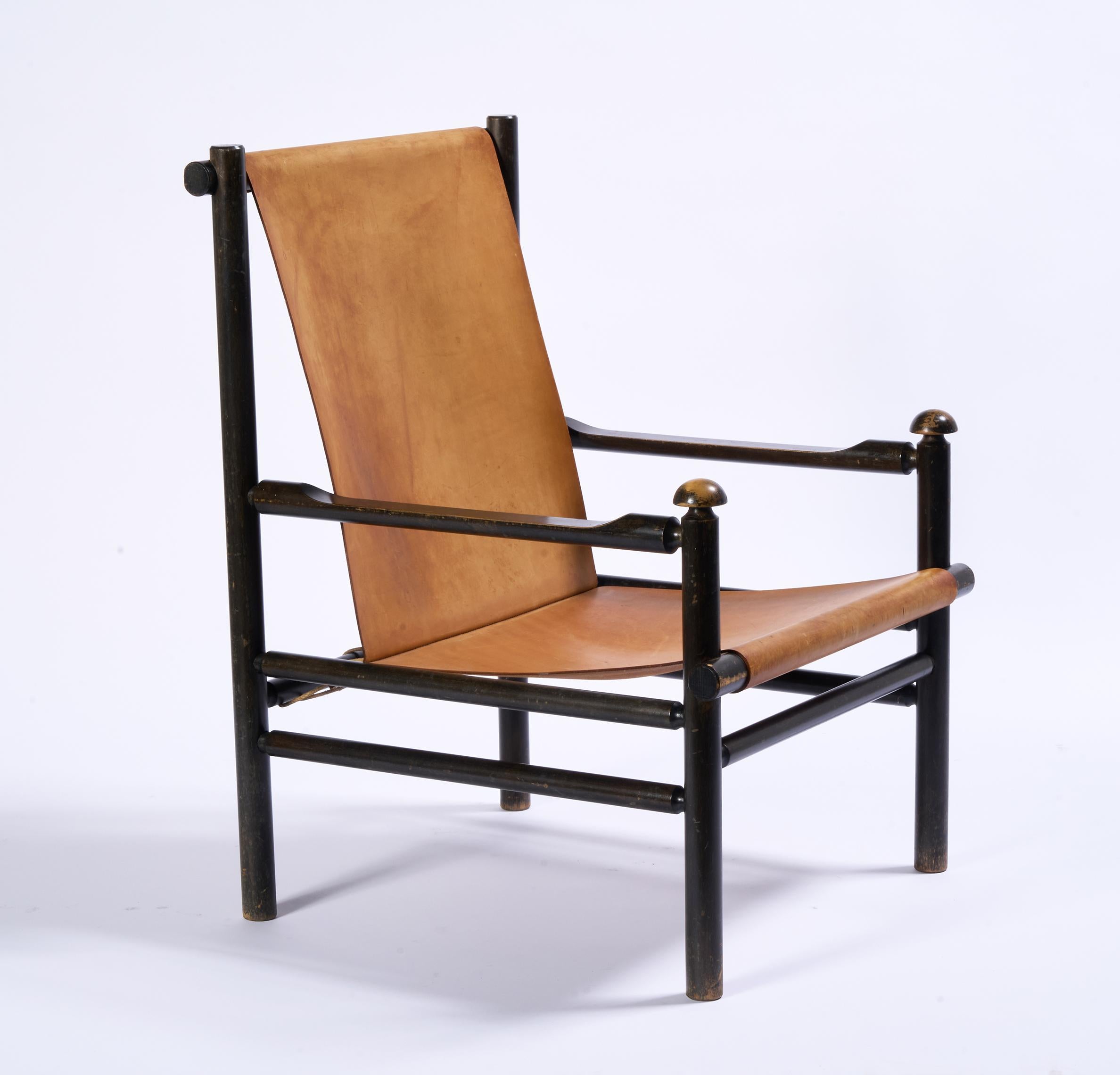 Sling Chairs aus Leder und Holz, niederländischer Designer, ein Paar (Niederländisch) im Angebot