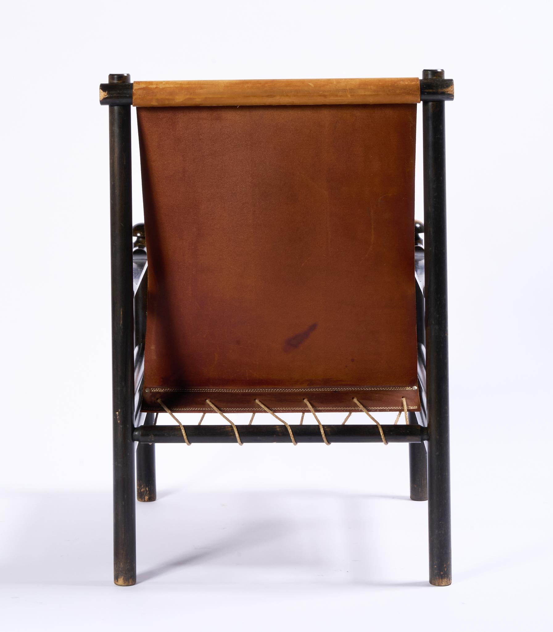 Sling Chairs aus Leder und Holz, niederländischer Designer, ein Paar im Angebot 1