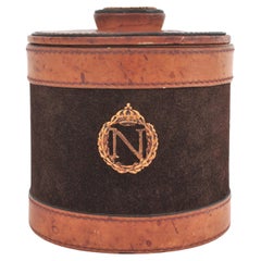 Humidor-Tabakdose aus Leder und Holz für Tabak, Frankreich 1950er Jahre