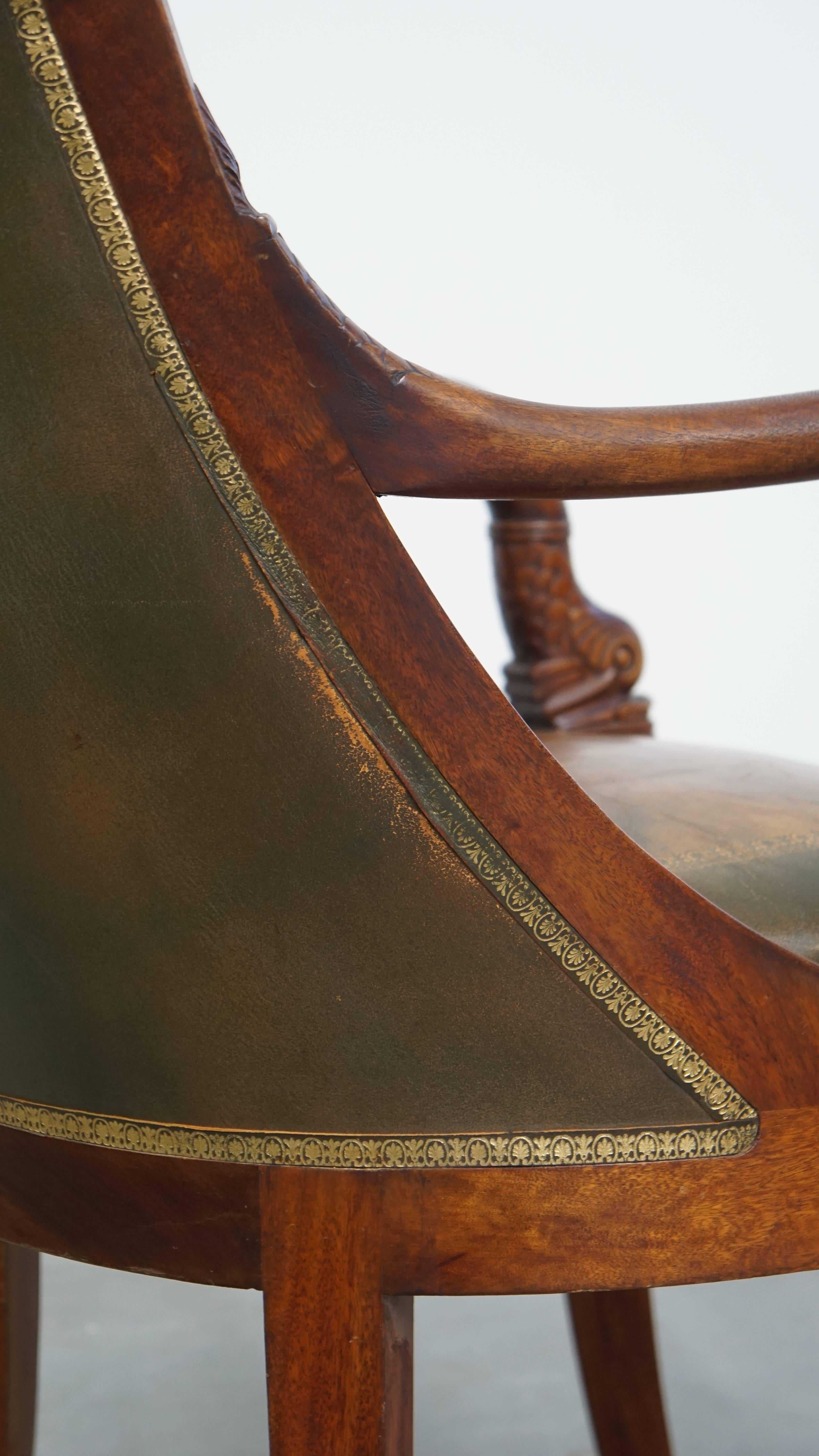 Sedia da scrivania in pelle e legno in stile Impero dei primi del Novecento in vendita 7