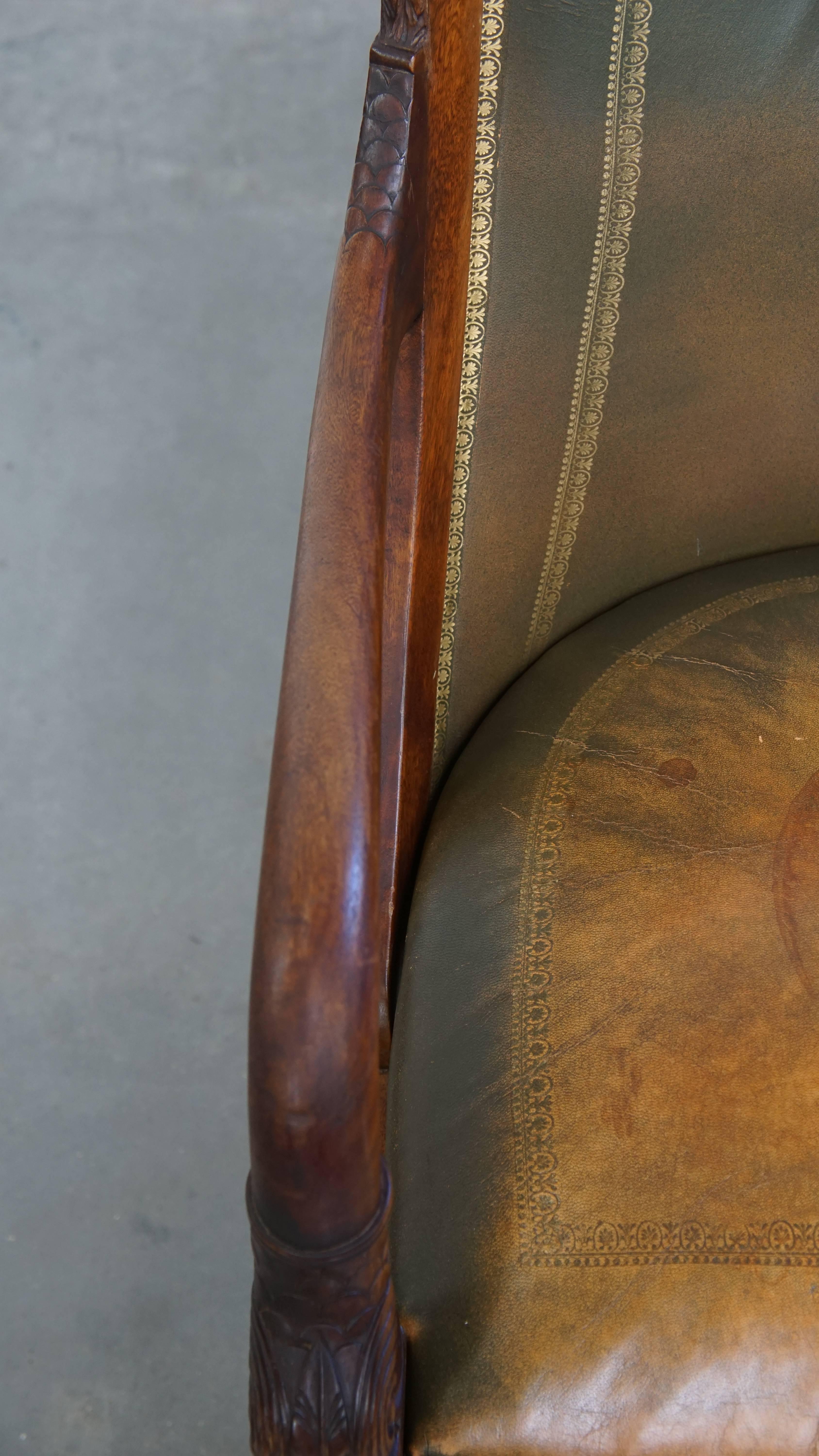 Pelle Sedia da scrivania in pelle e legno in stile Impero dei primi del Novecento in vendita