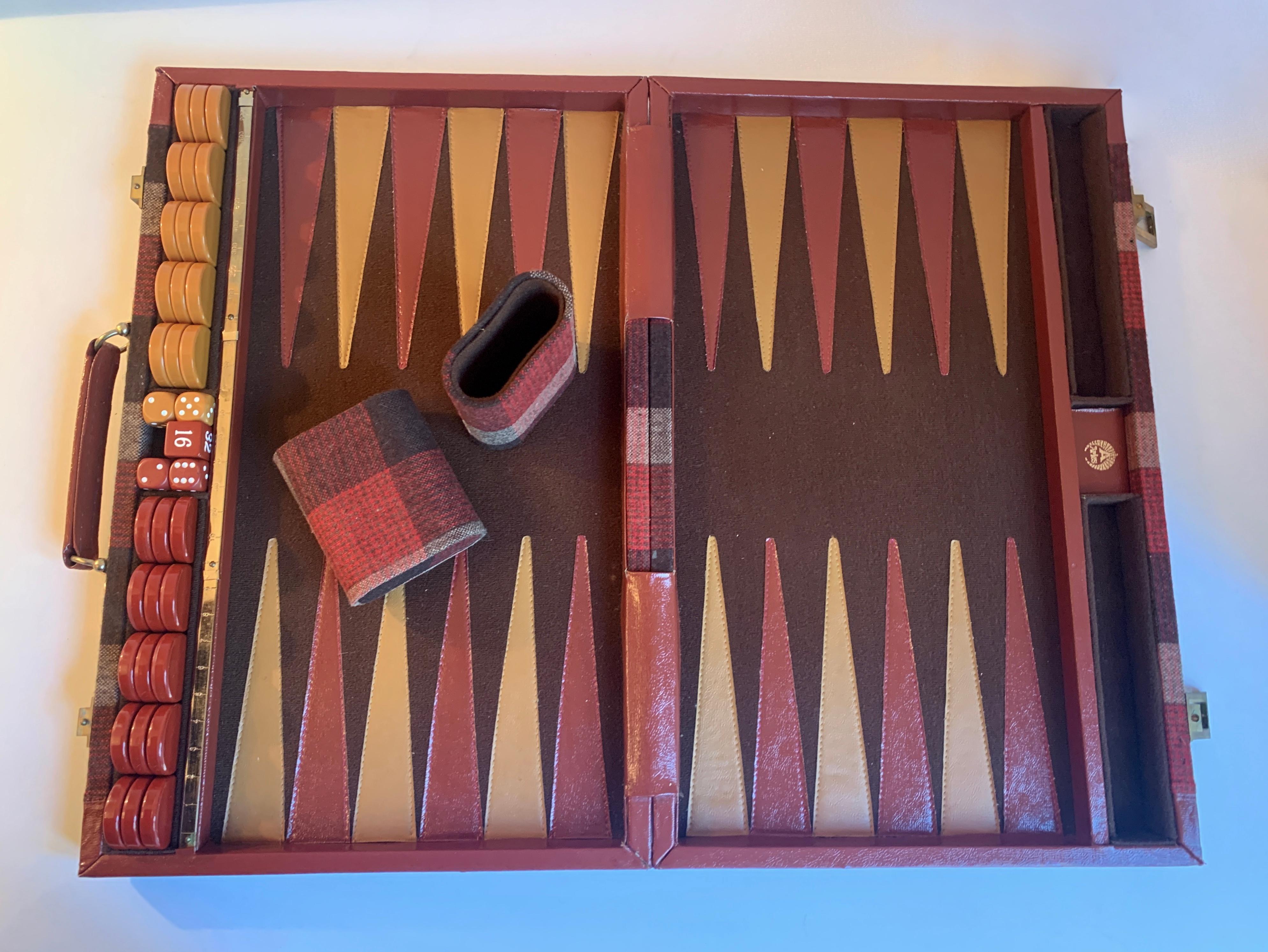 vintage leather backgammon set