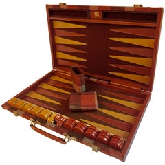 Vintage Leather and Wool Backgammon Suitcase Style Backgammon Set