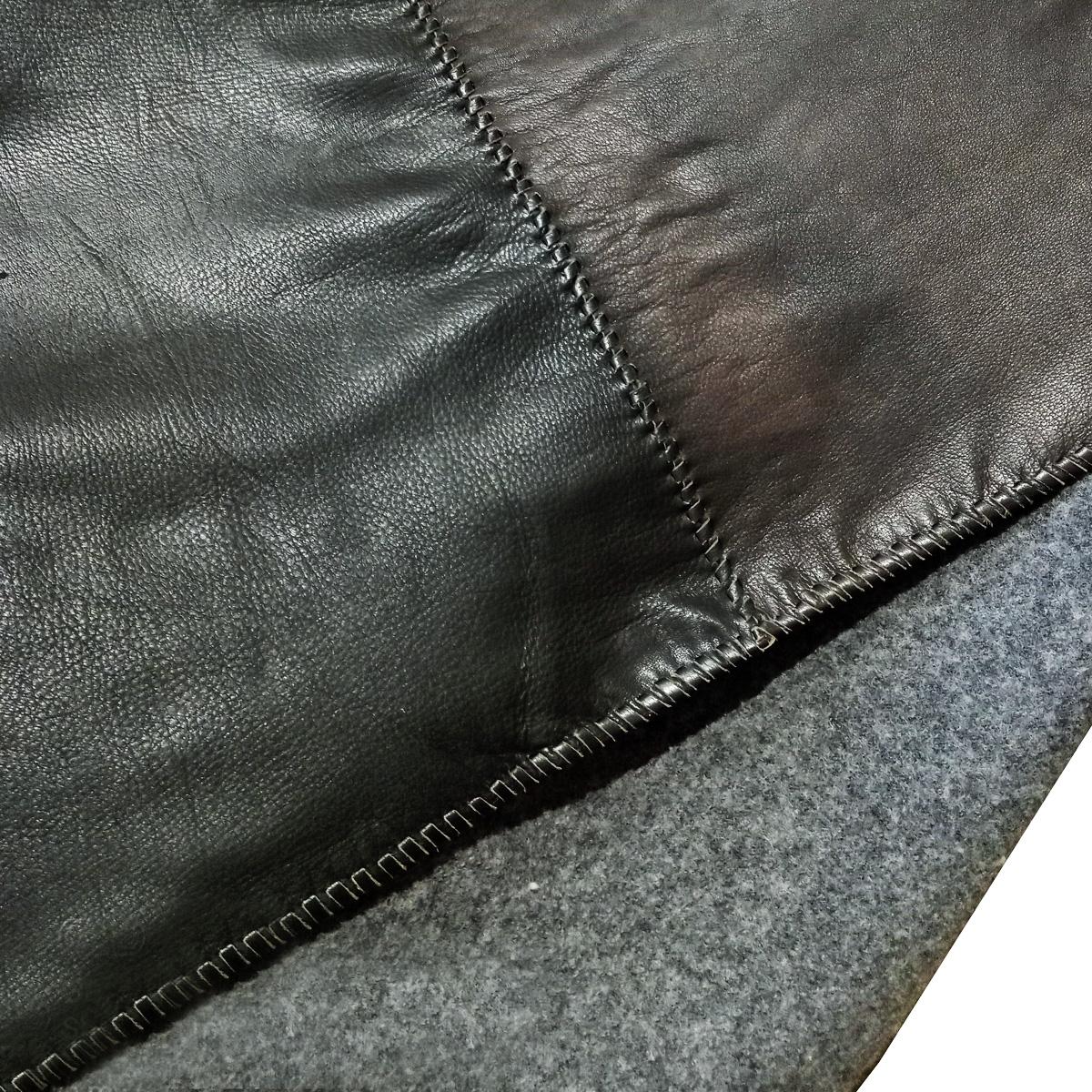 Contemporary Leather and Wool Throw / Blanket