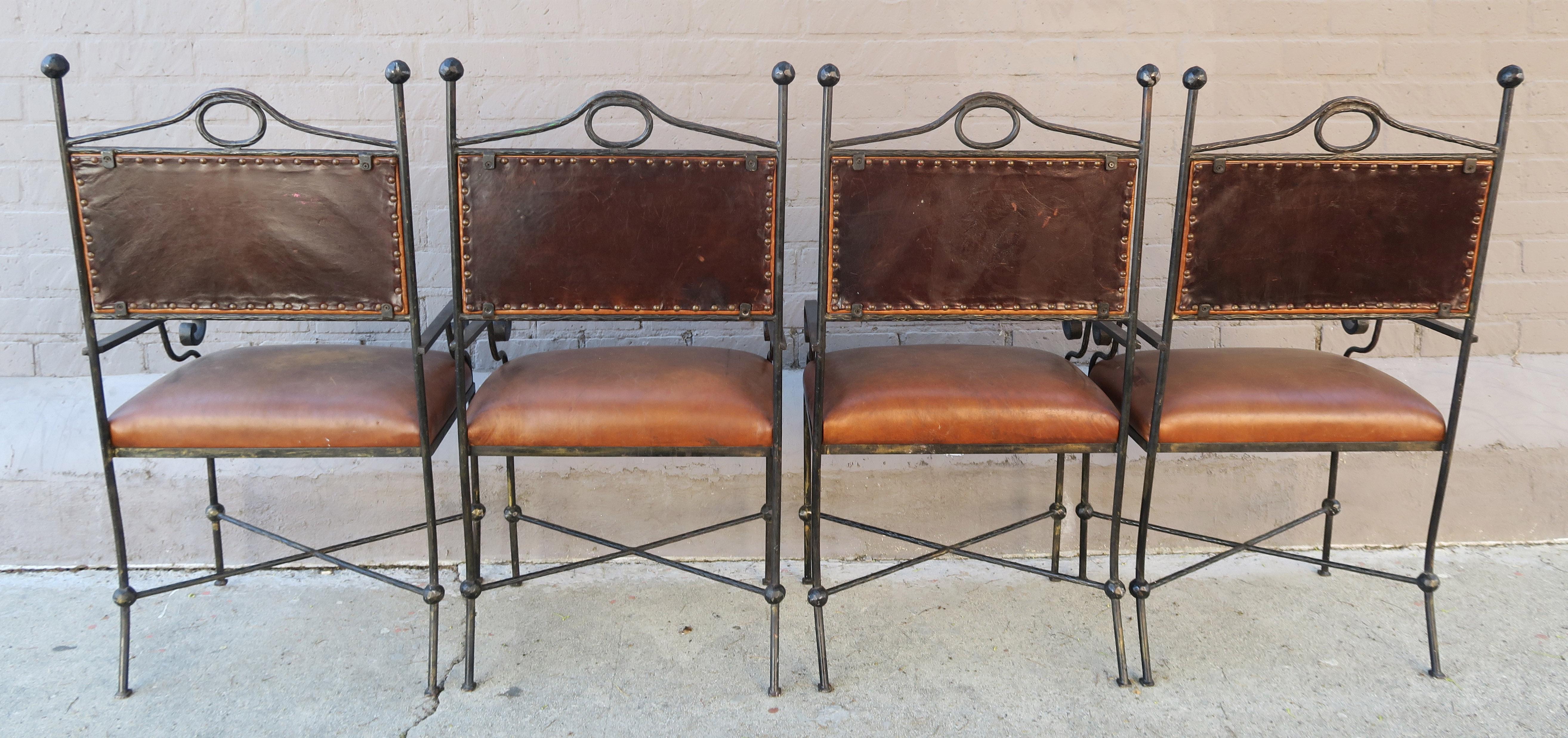 Leather and Wrought Iron Dining Chairs, Set of 4 at 1stDibs | wrought ...