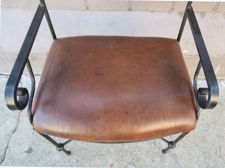 Leather and Wrought Iron Dining Chairs, Set of 4 at 1stDibs