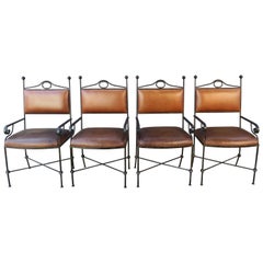 Leather and Wrought Iron Dining Chairs, Set of 4