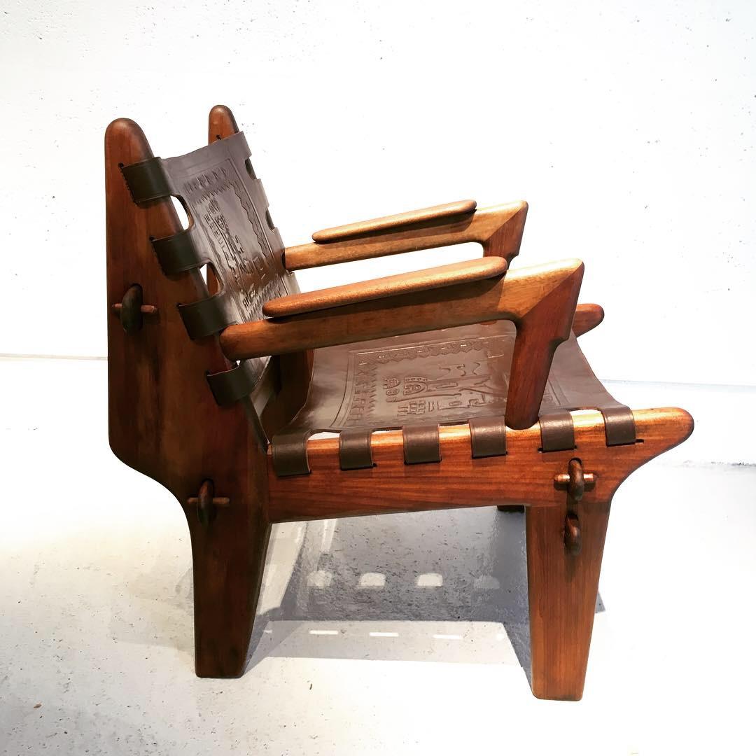 Mid-Century Modern Leather Angel Pazmino 's Armchair for Muebles De Estilo circa 1960 Ecuador For Sale