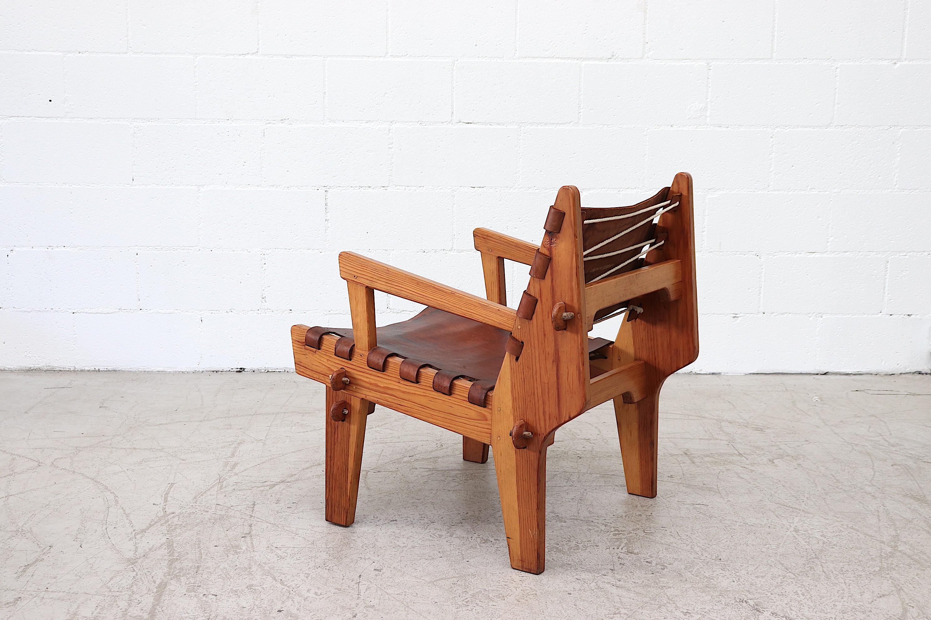 Mid-Century Modern Angel Pazmino Leather Safari Lounge Chair