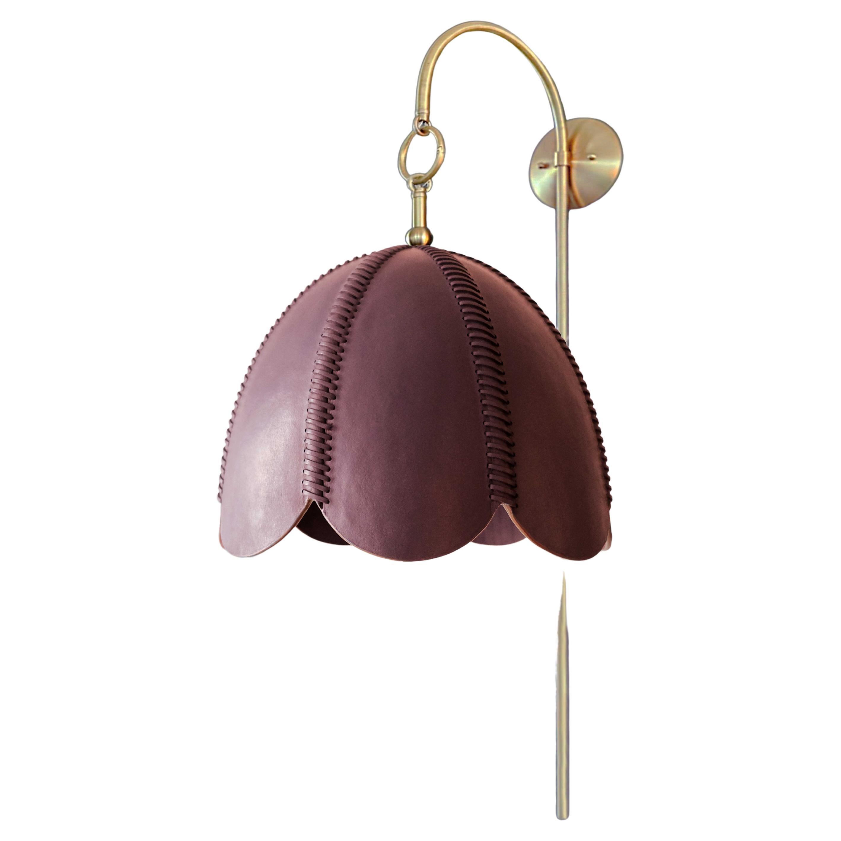 Leather Arched Sconce, Berry, Large, Doma, Saddle Lamp Collection For Sale