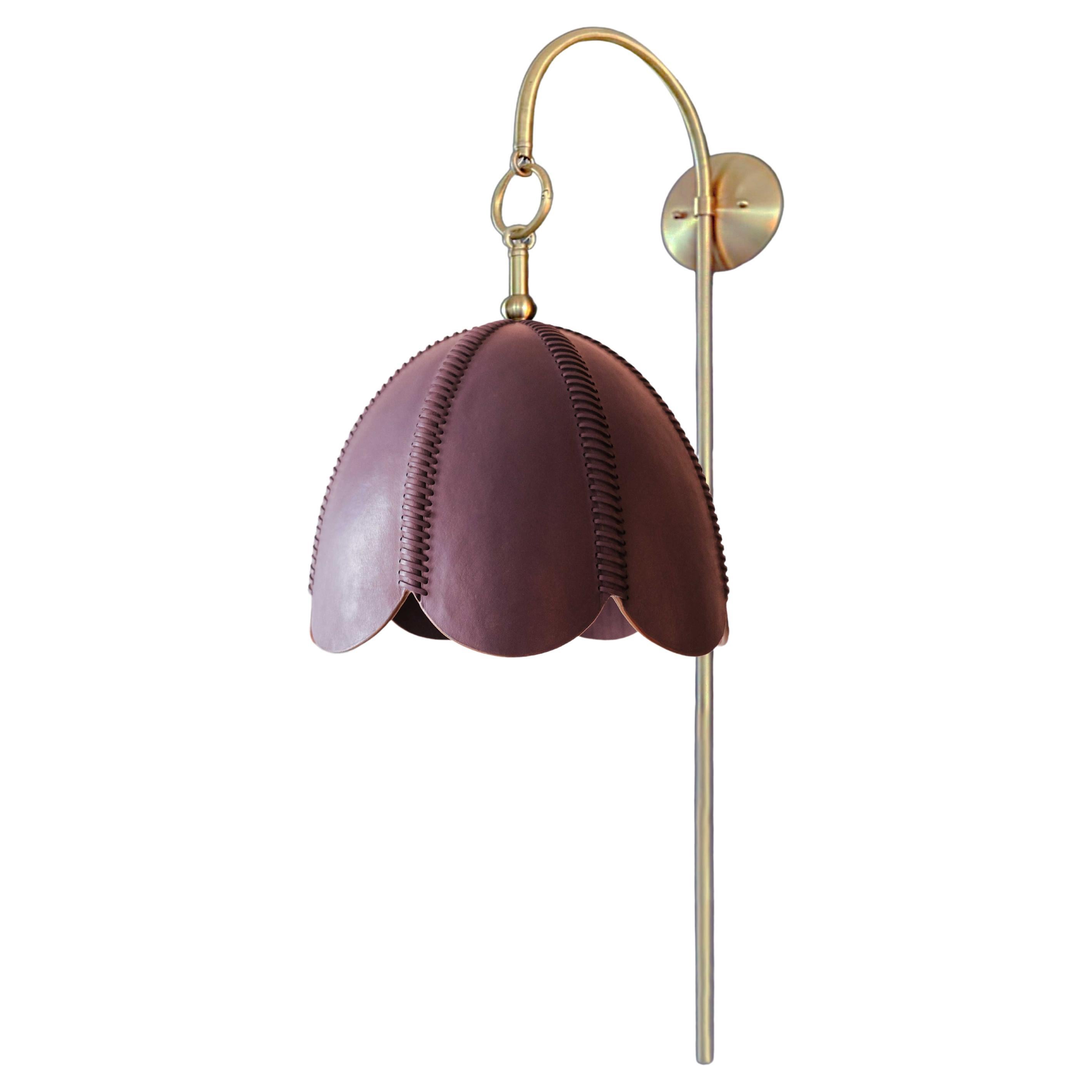 Leather Arched Sconce, Berry, Small, Doma, Saddle Lamp Collection For Sale