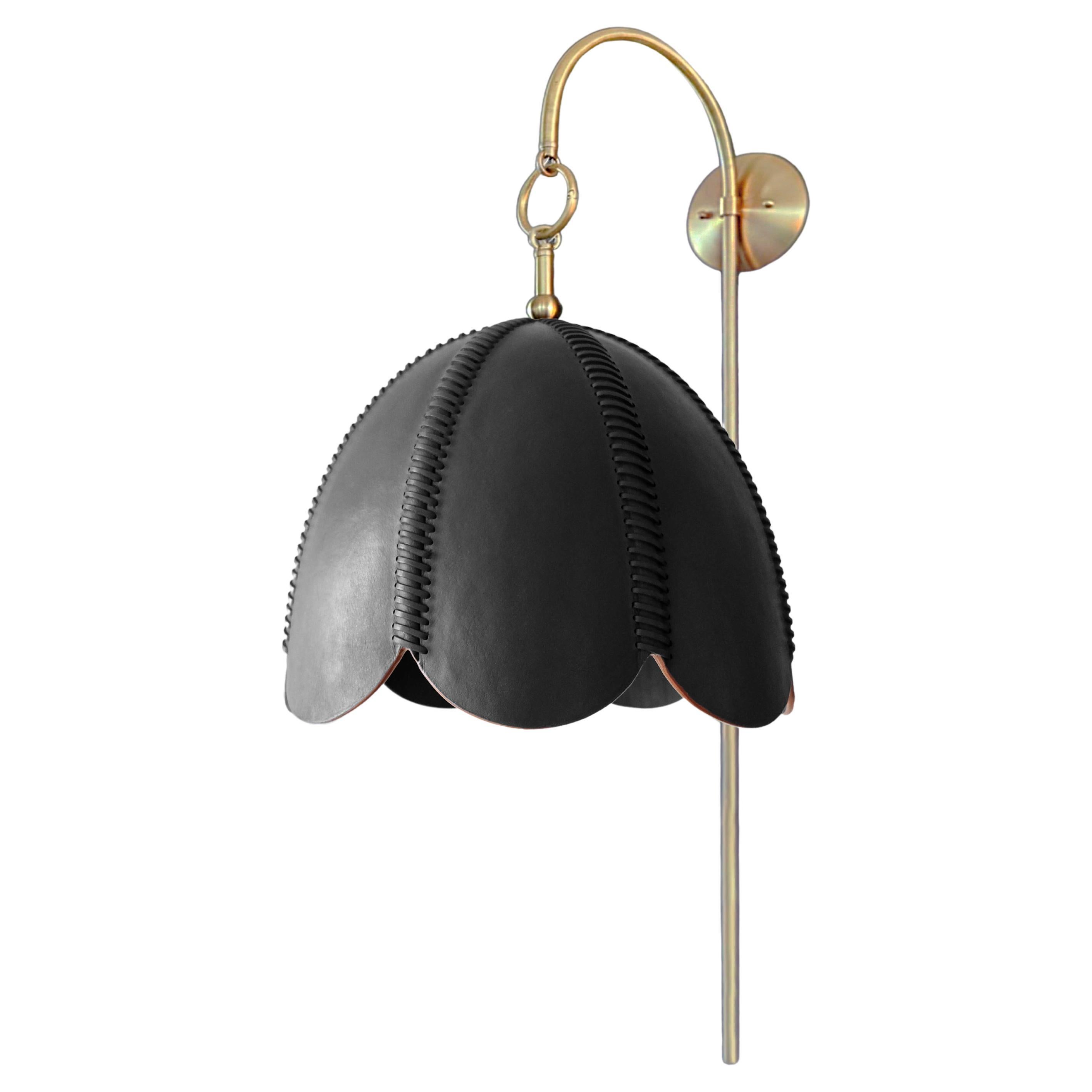 Leather Arched Sconce, Black, Large, Doma, Saddle Lamp Collection For Sale