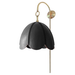 Leather Arched Sconce, Black, Large, Doma, Saddle Lamp Collection