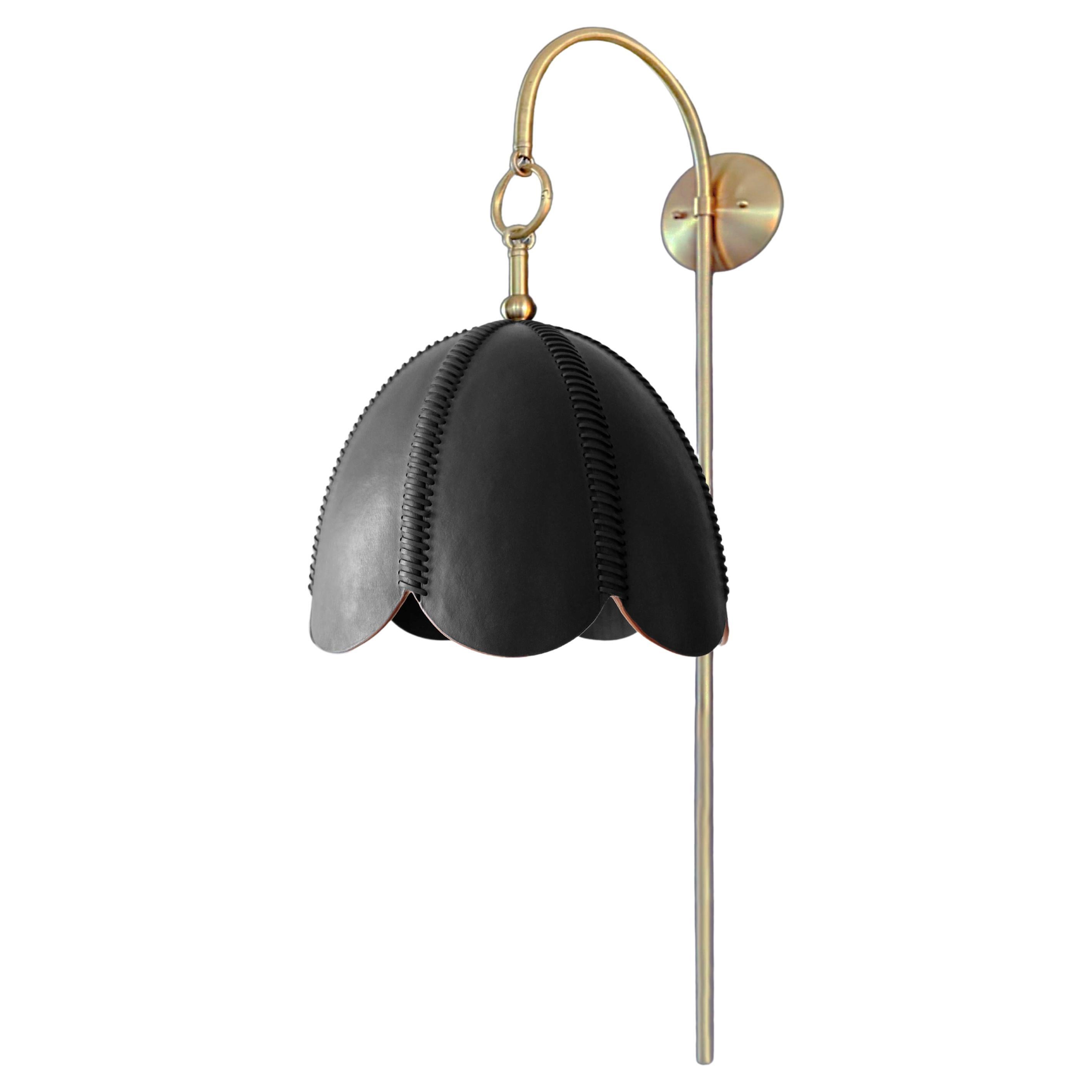 Leather Arched Sconce, Black, Small, Doma, Saddle Lamp Collection For Sale
