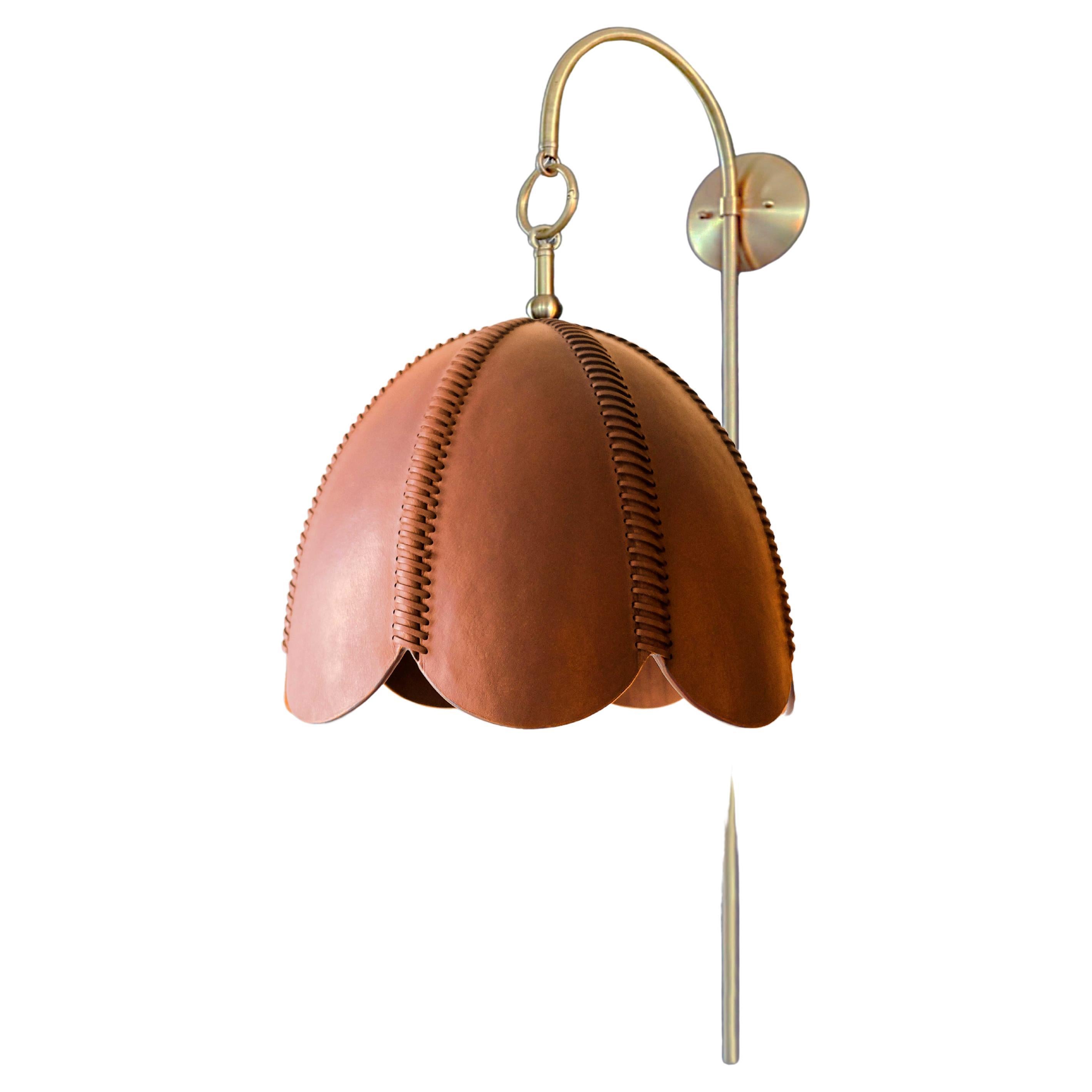 Leather Arched Sconce, Camel, Large, Doma, Saddle Lamp Collection