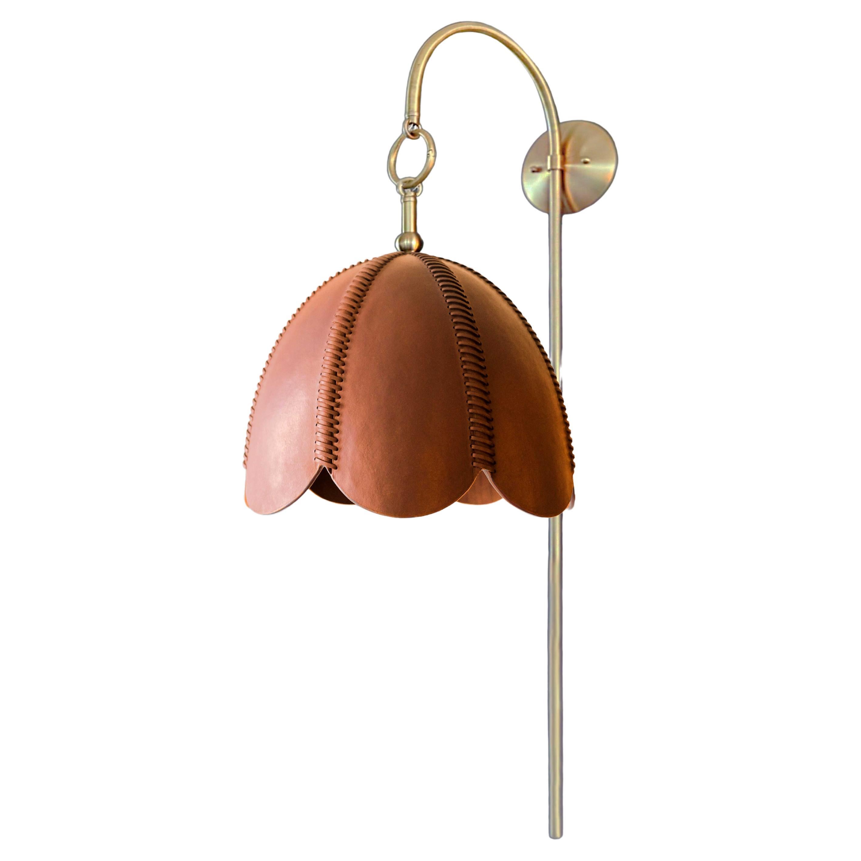 Leather Arched Sconce, Camel, Small, Doma, Saddle Lamp Collection For Sale
