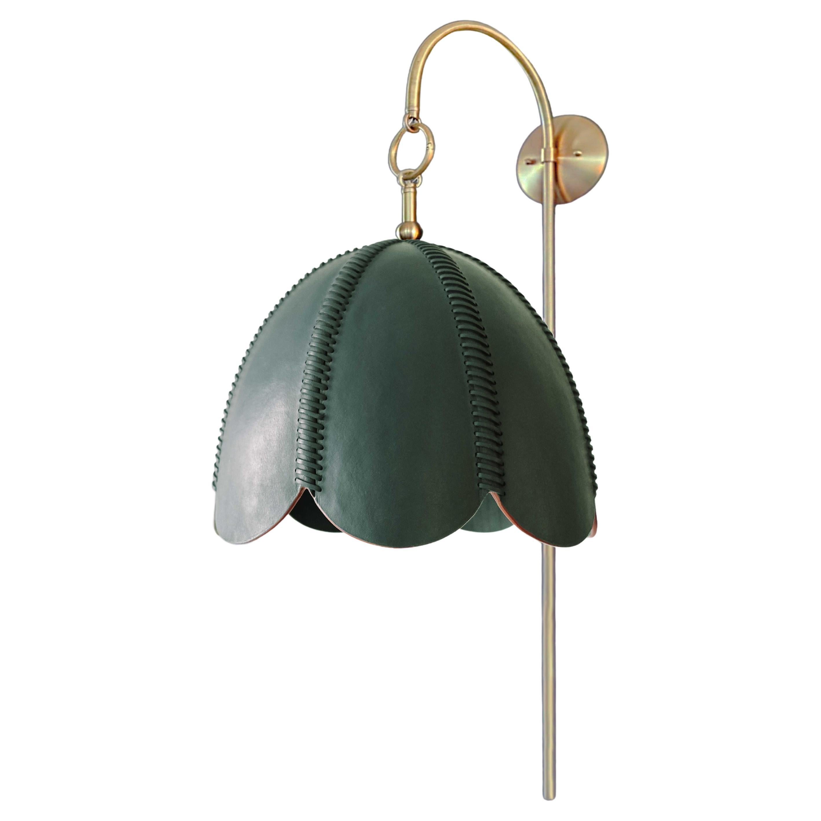 Leather Arched Sconce, Emerald Green, Large, Doma, Saddle Lamp Collection For Sale